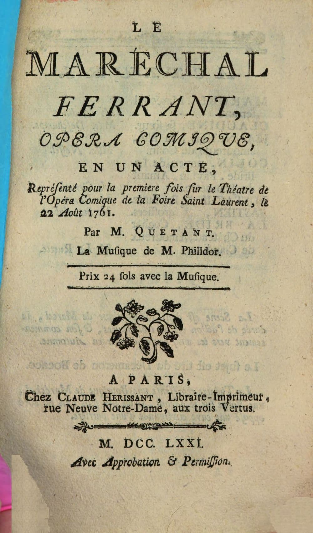 Le Maréchal Ferrant : Opéra Comique En Un Acte