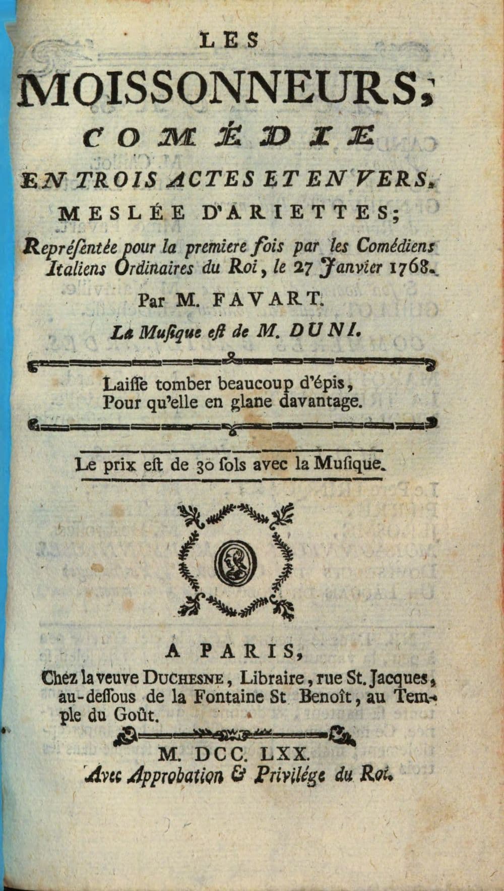 Les Moissonneurs : Comédie En Trois Actes, Meslée D'Ariettes