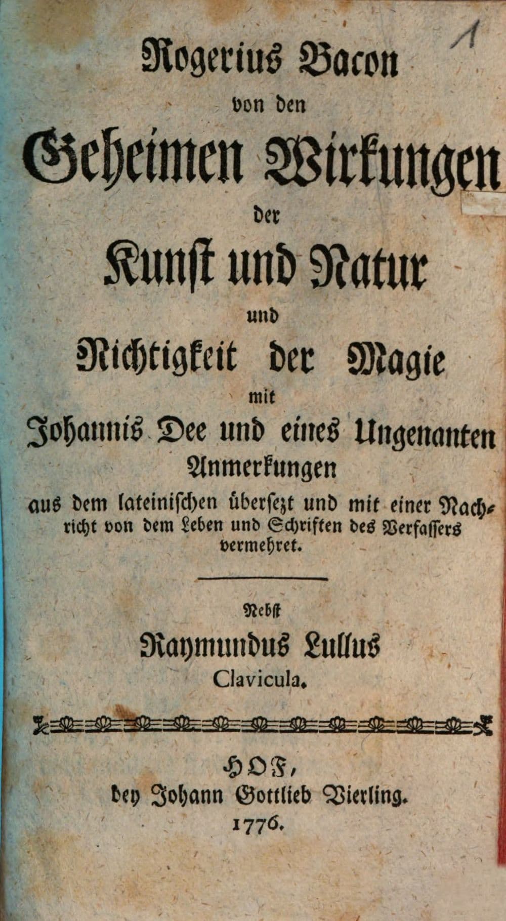 Von den geheimen Wirkungen der Kunst und Natur und Nichtigkeit der Magie