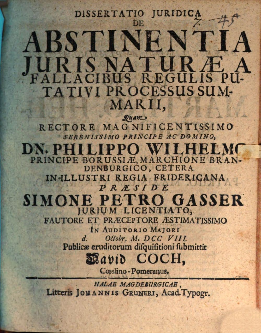 Dissertatio Juridica De Abstinentia Juris Naturæ A Fallacibus Regulis Putativi Processus Summarii