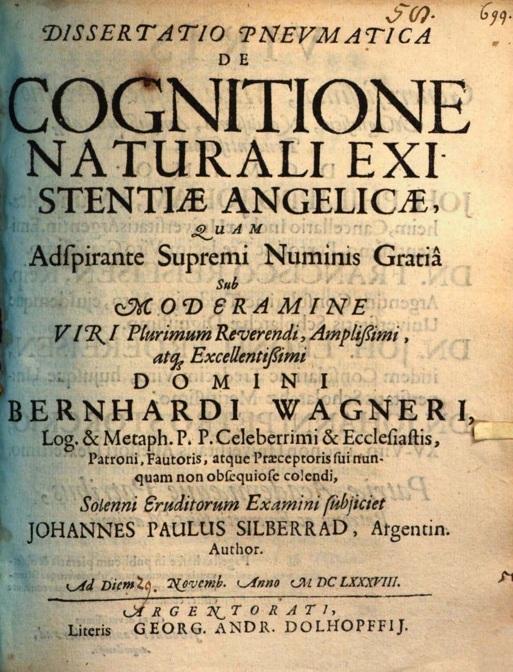 Diss. ... de cognitione naturali existentiae angelicae