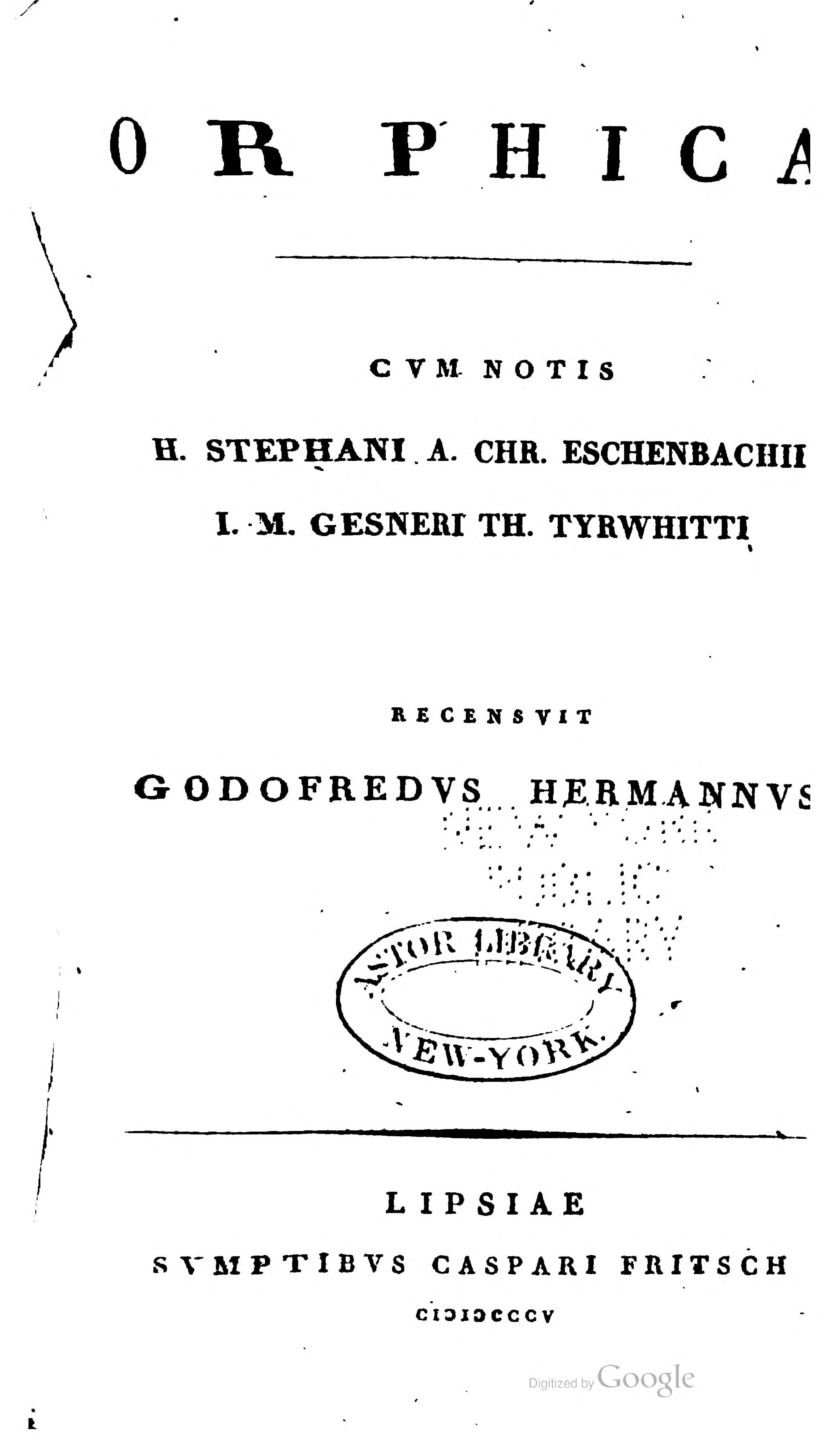 Orphica (Argonautica, Hymni, Lithica)