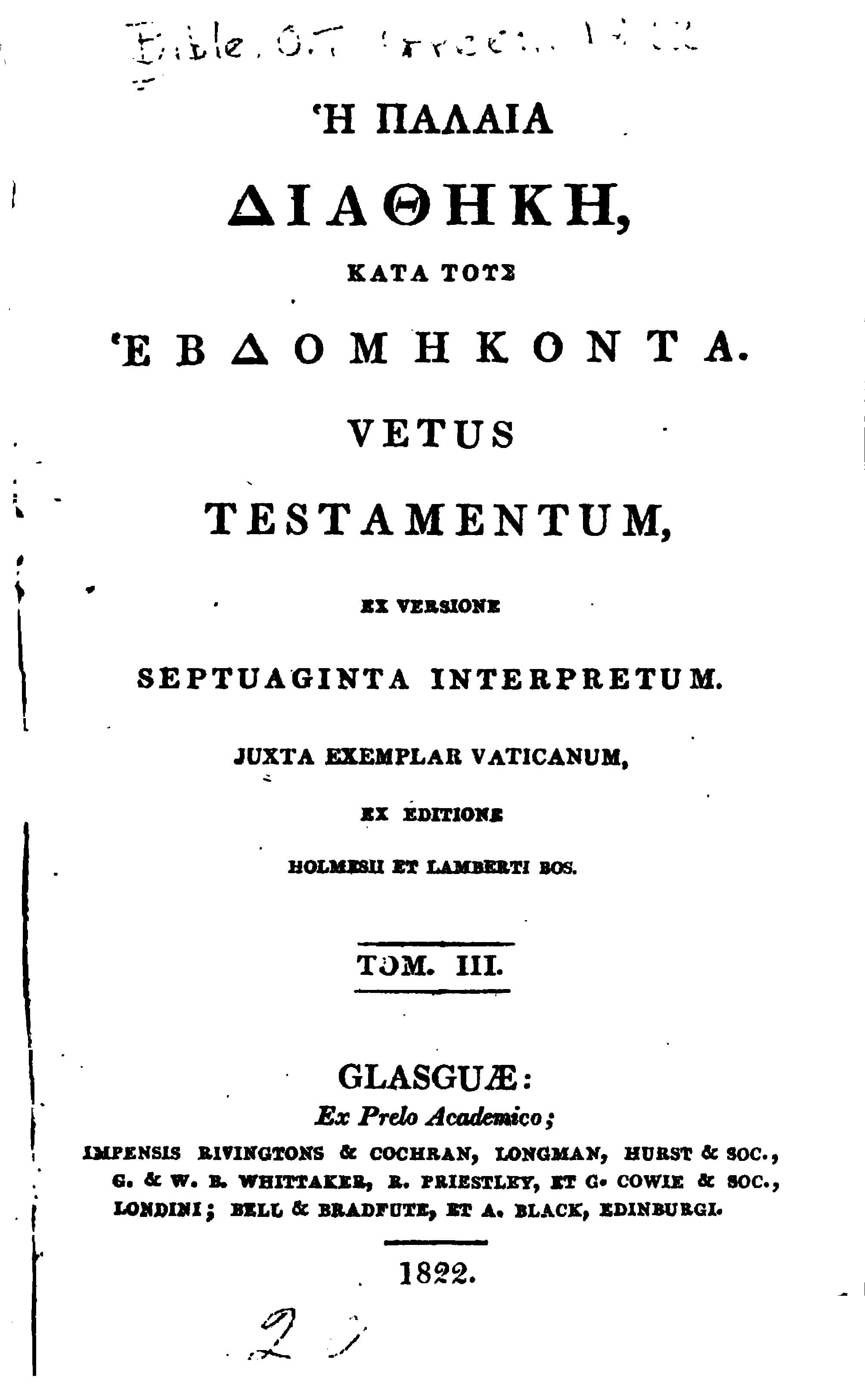 Vetus Testamentum ex Versione Septuaginta