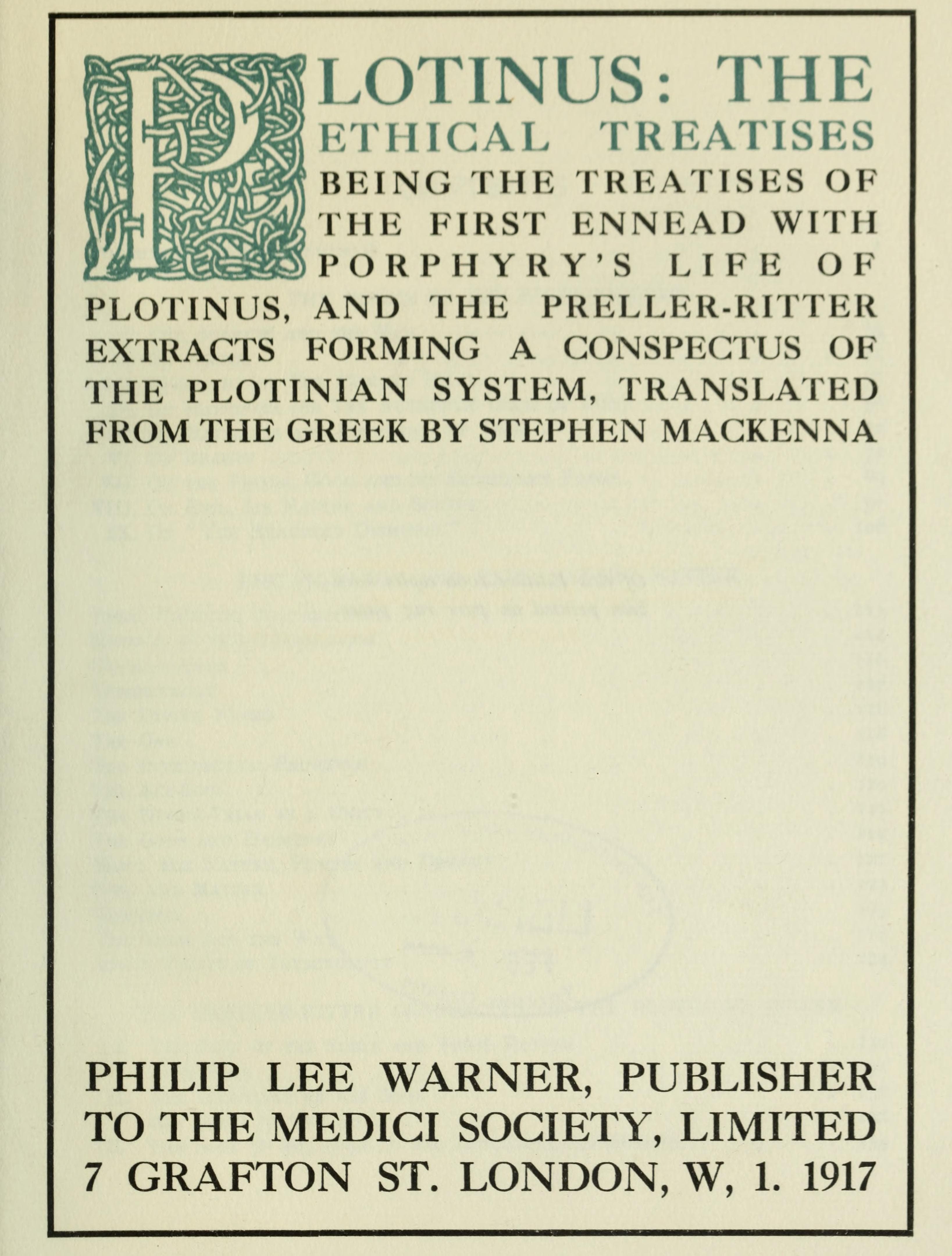 The Enneads of Plotinus Vol. I