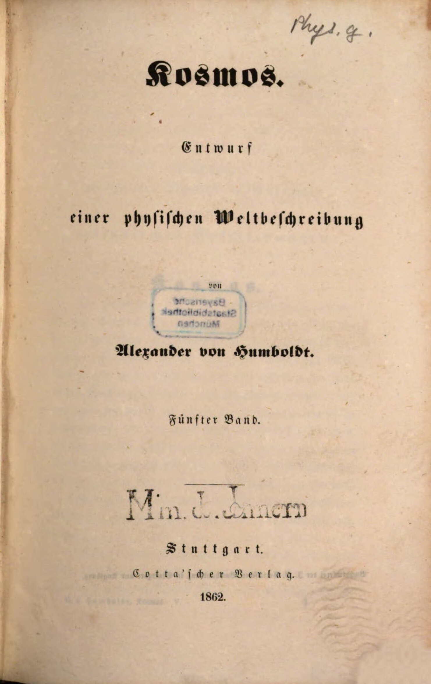 Kosmos: Entwurf einer physischen Weltbeschreibung, Bd. 5