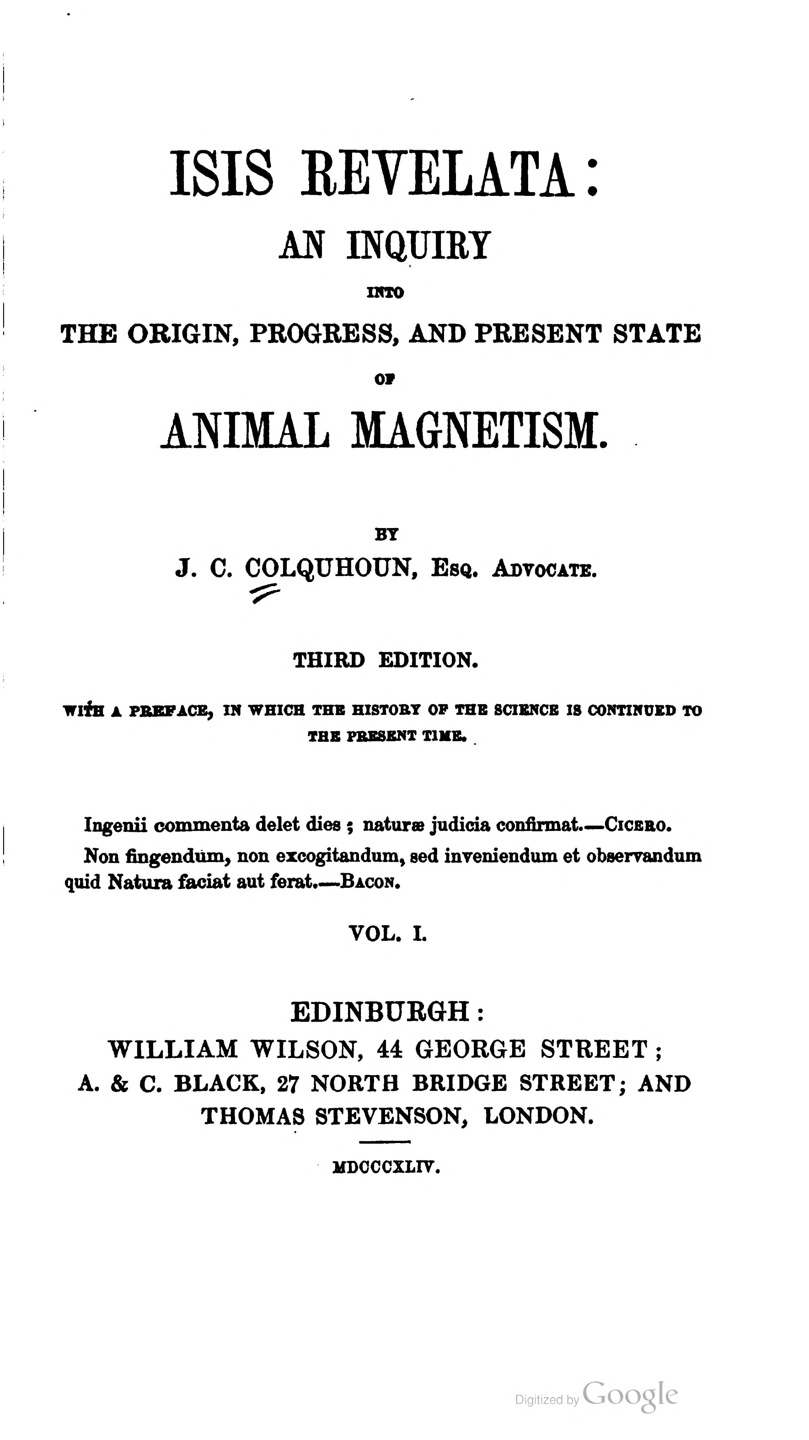 Isis Revelata: An Inquiry into Animal Magnetism