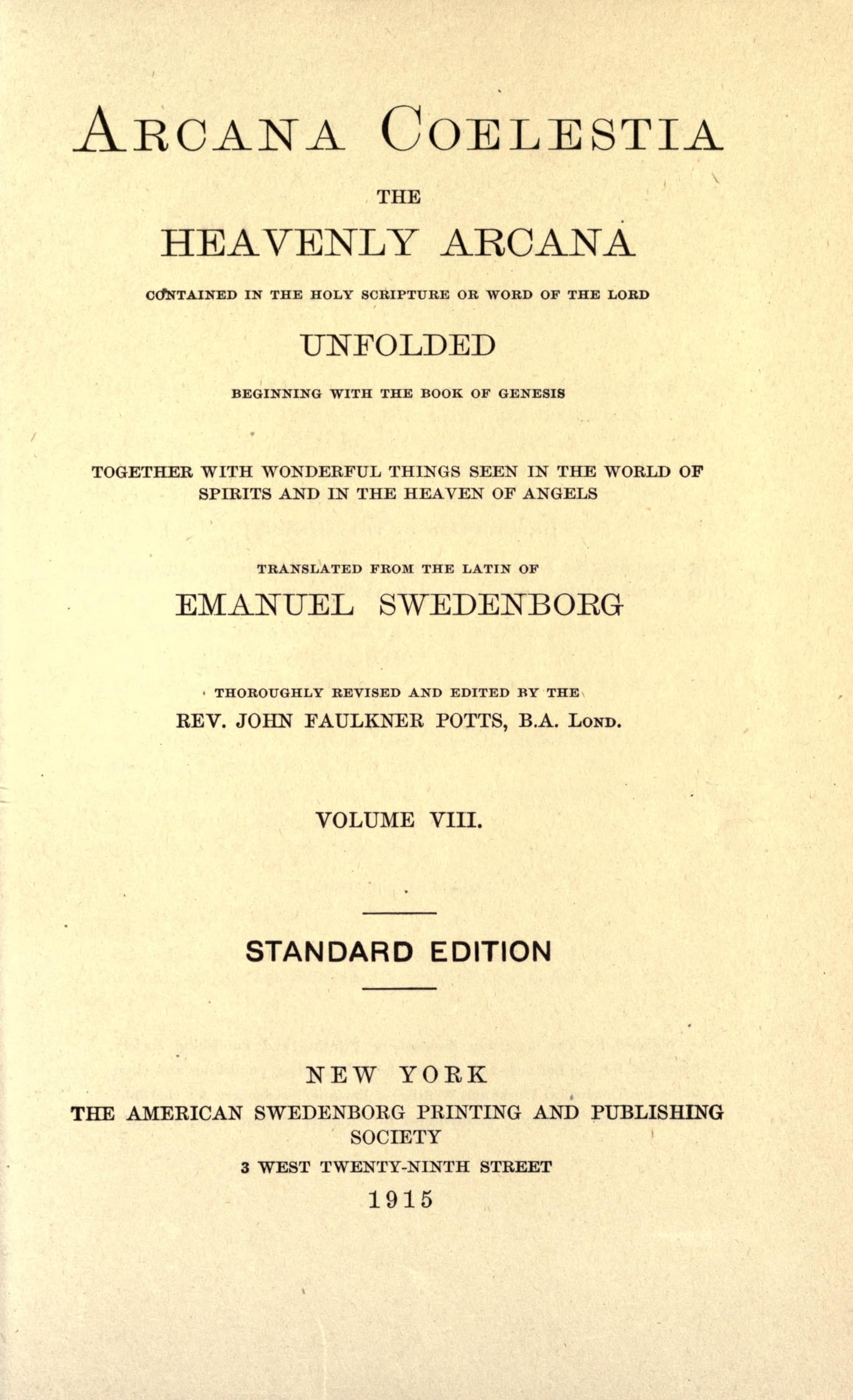 Arcana Coelestia, Vol. VIII
