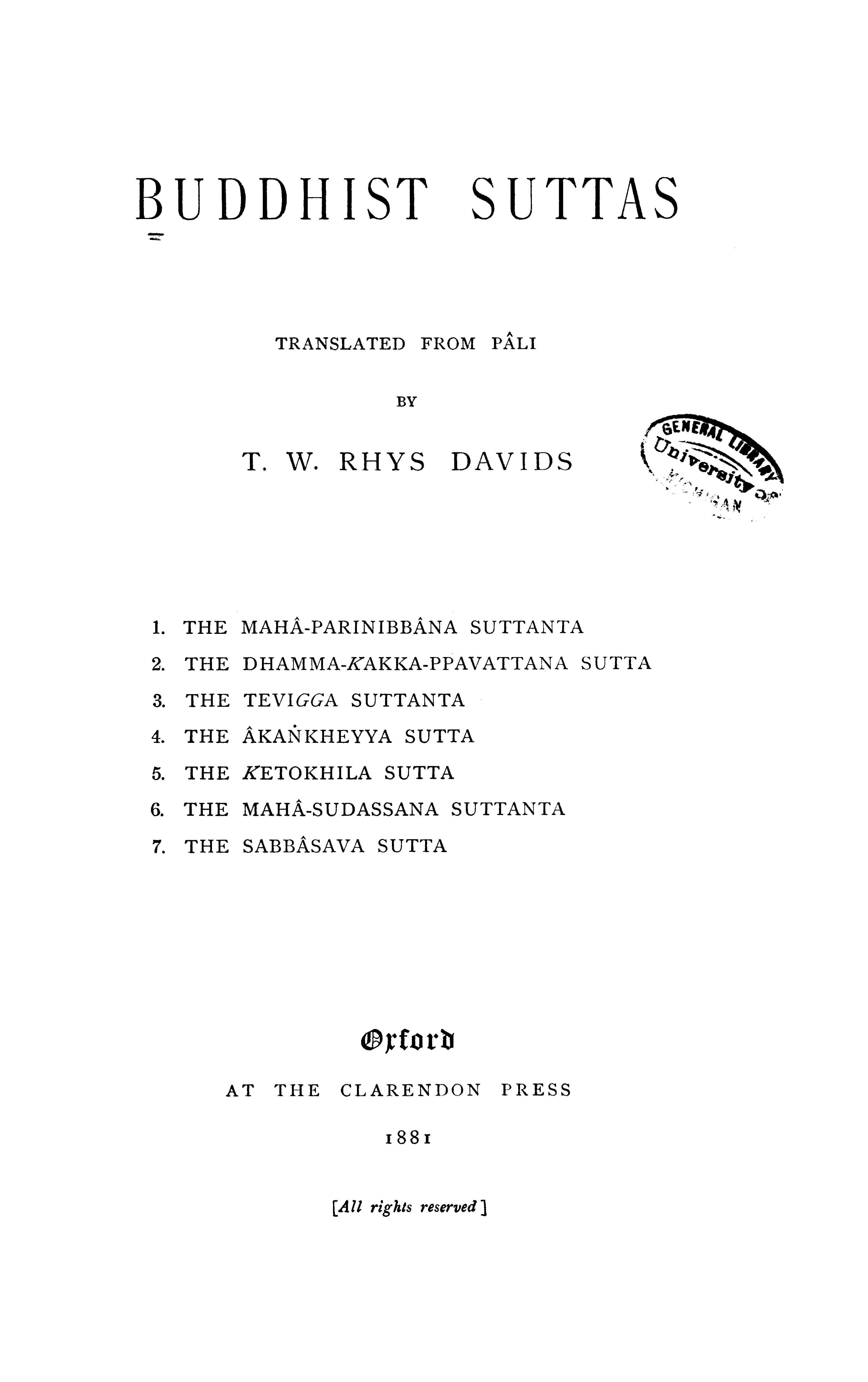 Buddhist Suttas (SBE Vol. 11)