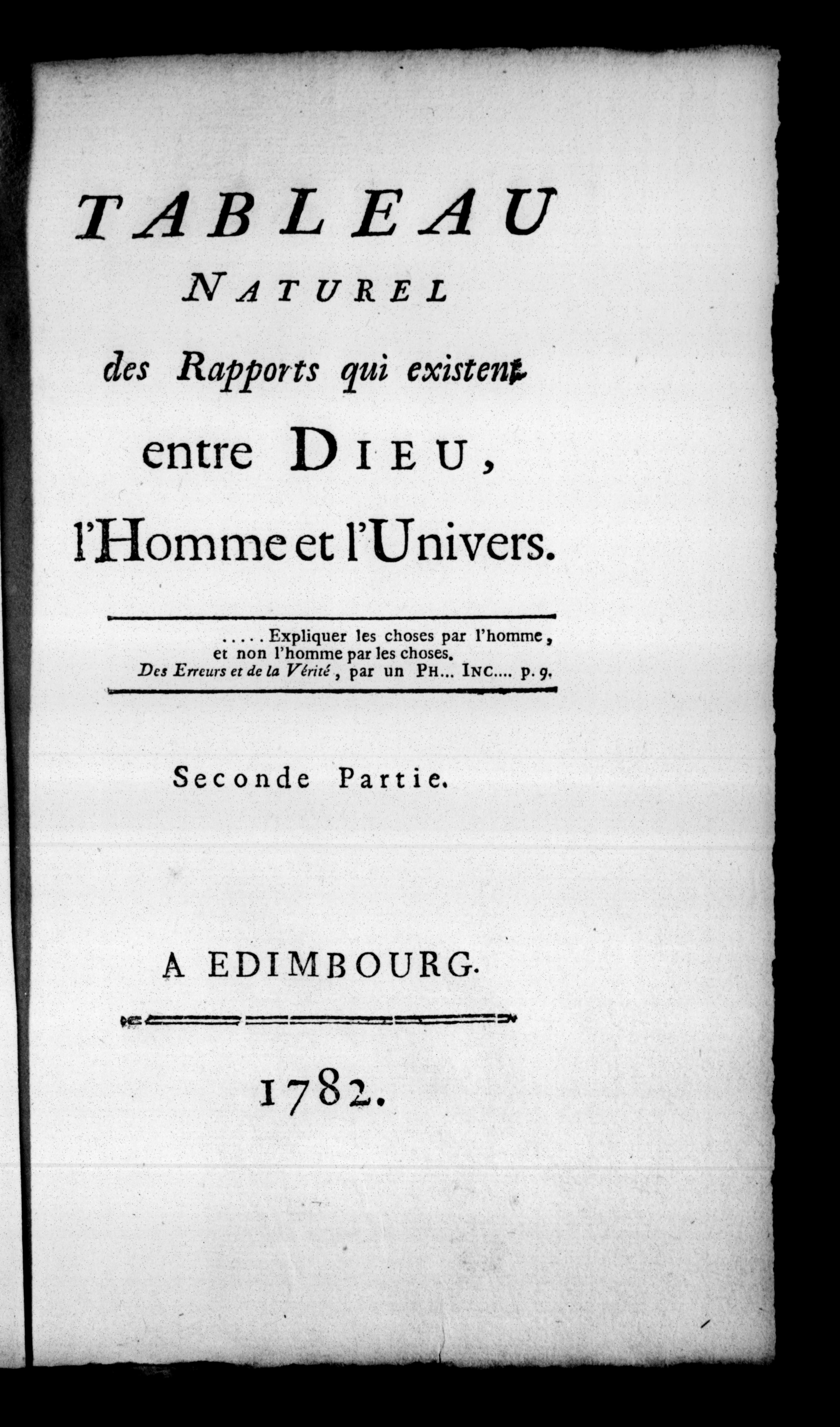 Tableau naturel des rapports qui existent entre Dieu, l'Homme et l'Univers