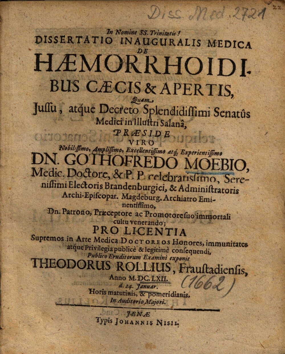 Dissertatio Inauguralis Medica De Haemorrhoidibus Caecis & Apertis