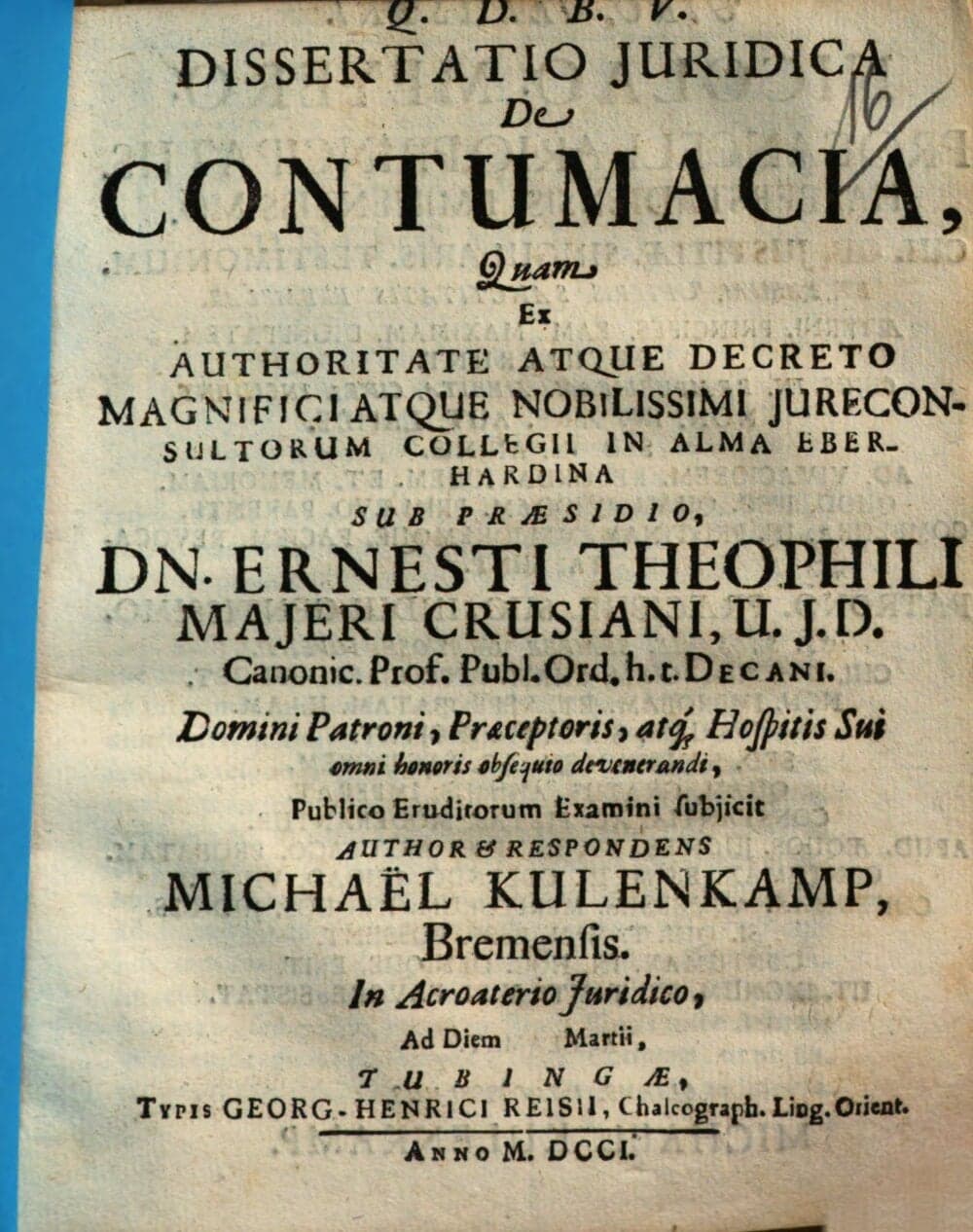 Dissertatio iuridica De Contumacia