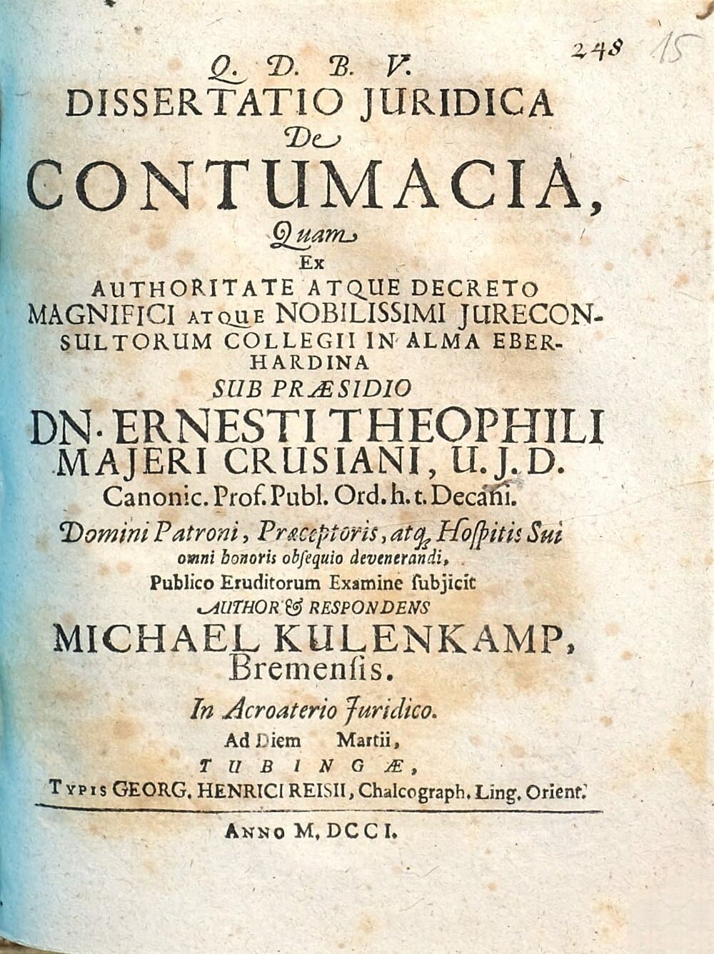 Dissertatio Juridica De Contumacia