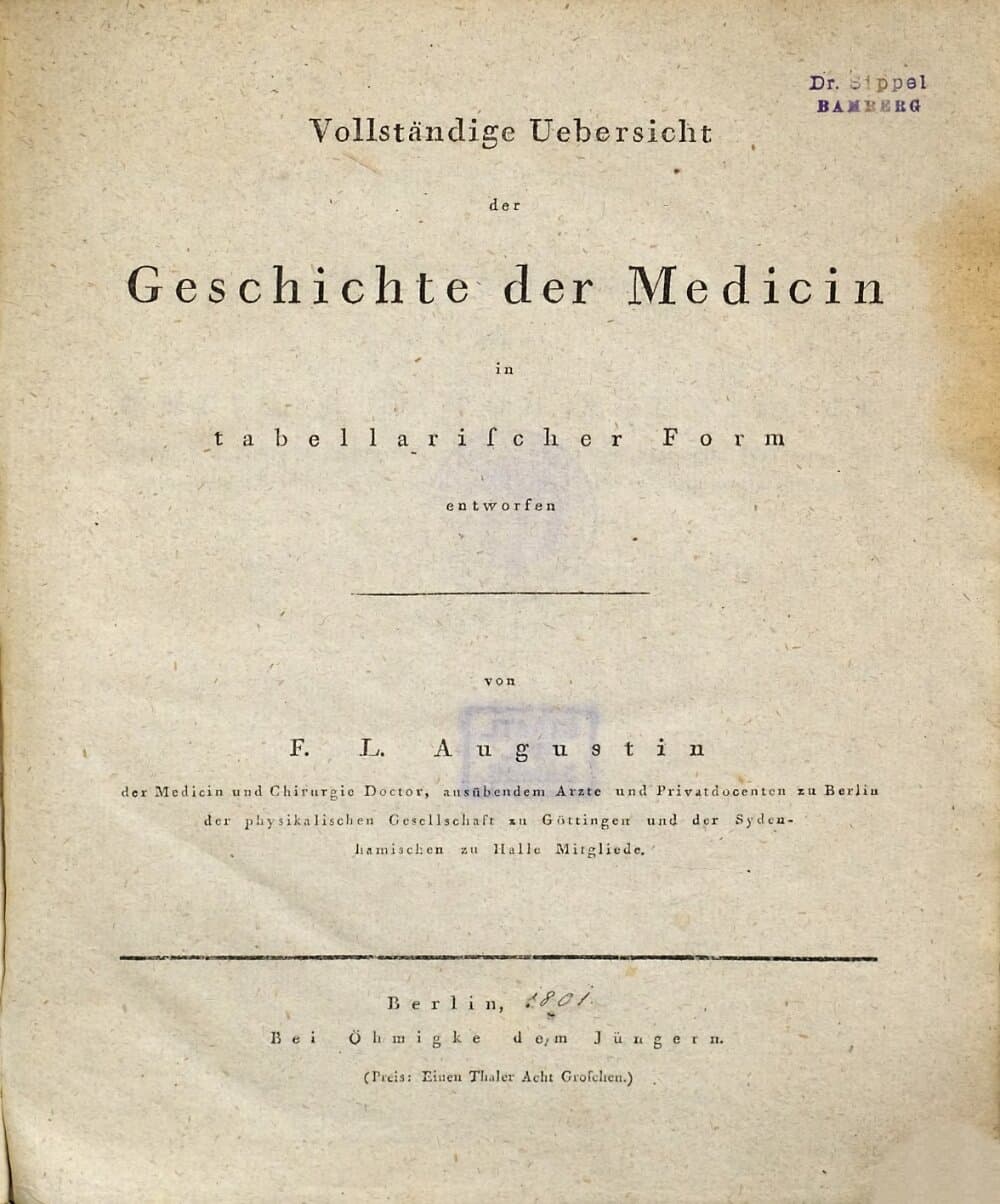 Vollständige Uebersicht der Geschichte der Medicin : in tabellarischer Form entworfen