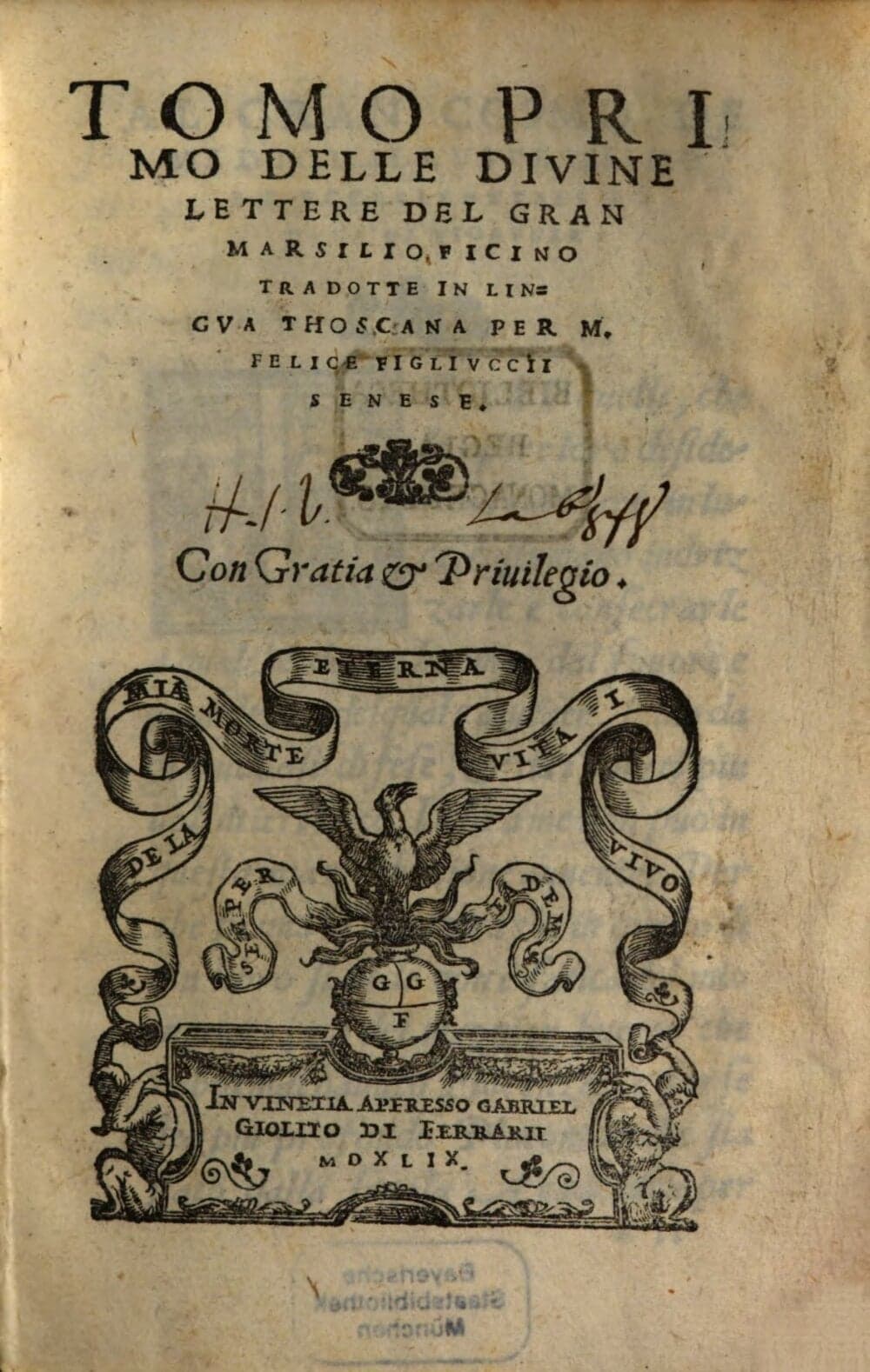 Tomo ... delle divine lettere del Gran Marsilio Ficino. 1