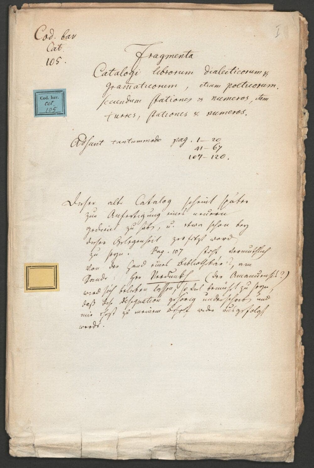 München, Hofbibliothek: Standortkatalog der Grammatici und Dialectici (Drucke), 1571 - 73 - BSB Cbm Cat. 105