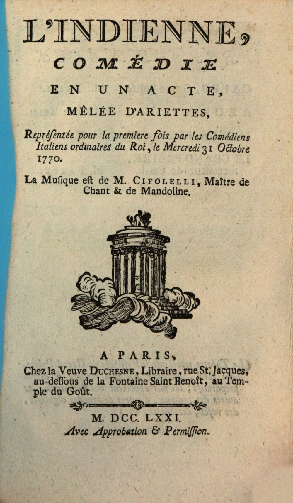 L' Indienne : Comédie En Un Acte, Mêlée D'Ariettes