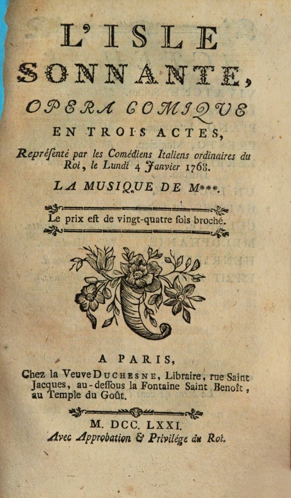 L' Isle Sonnante : Opera Comique En Trois Actes