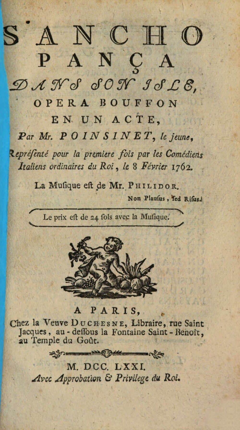 Sancho Pança Dans Son Isle : Opéra Bouffon En Un Acte