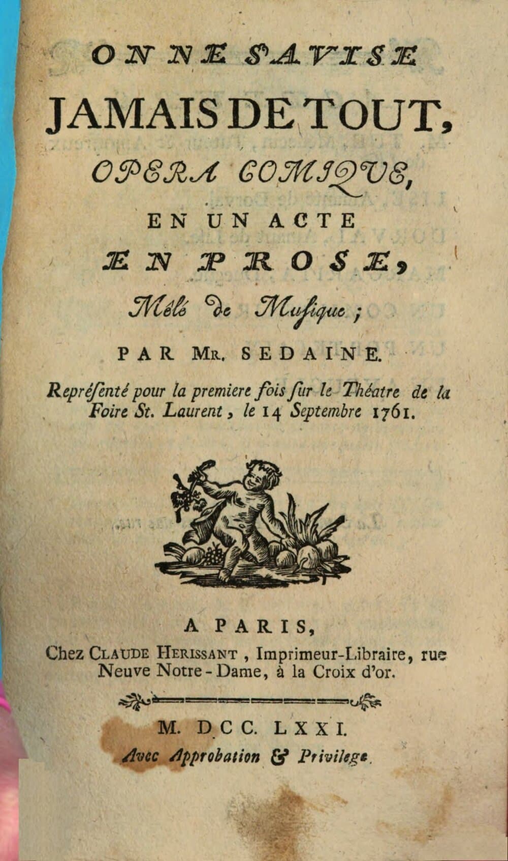 On Ne S'Avise Jamais De Tout : Opera Comique En Un Acte En Prose, Mêlé De Musique