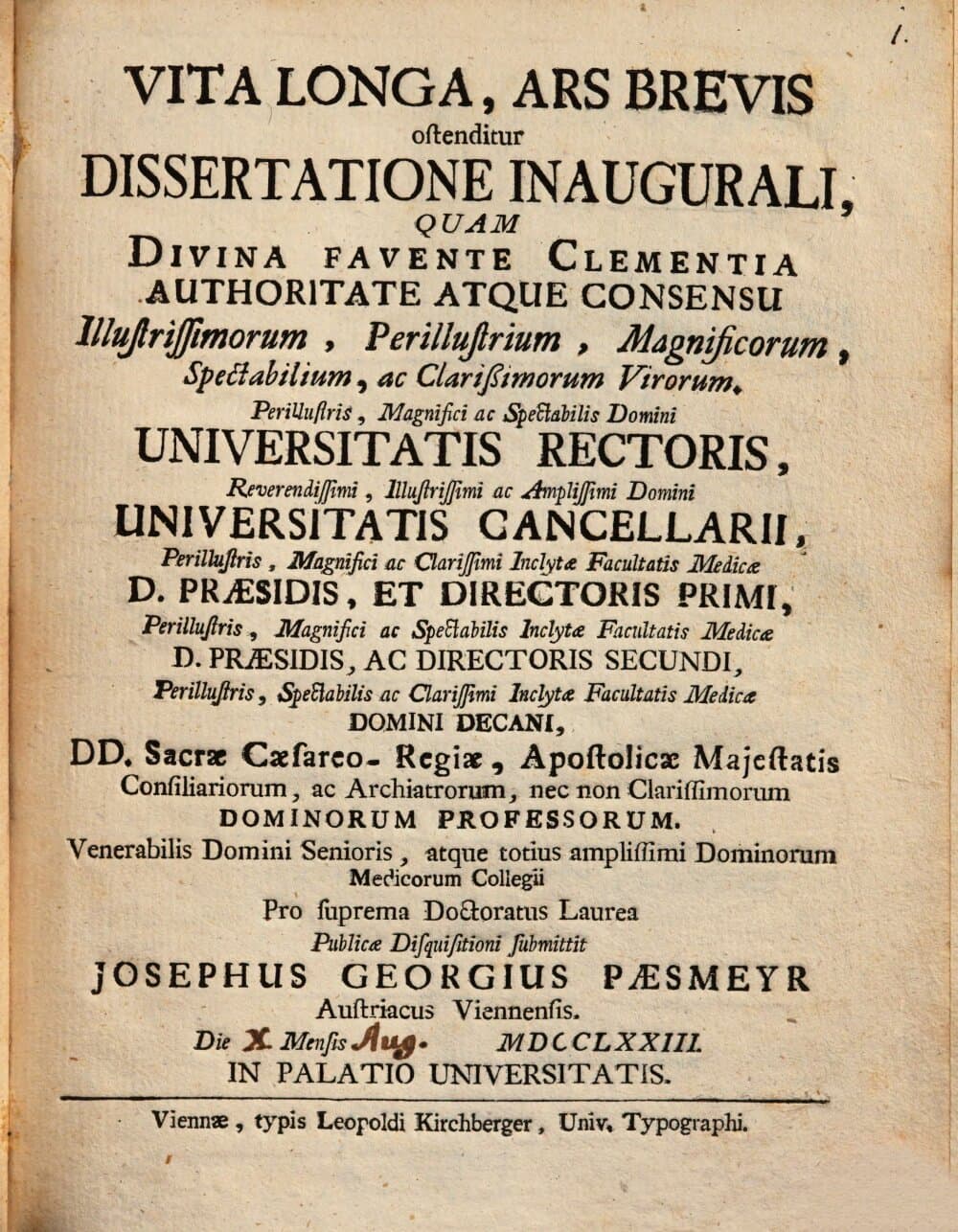 Vita longa, ars brevis ostenditur : diss. inaug.