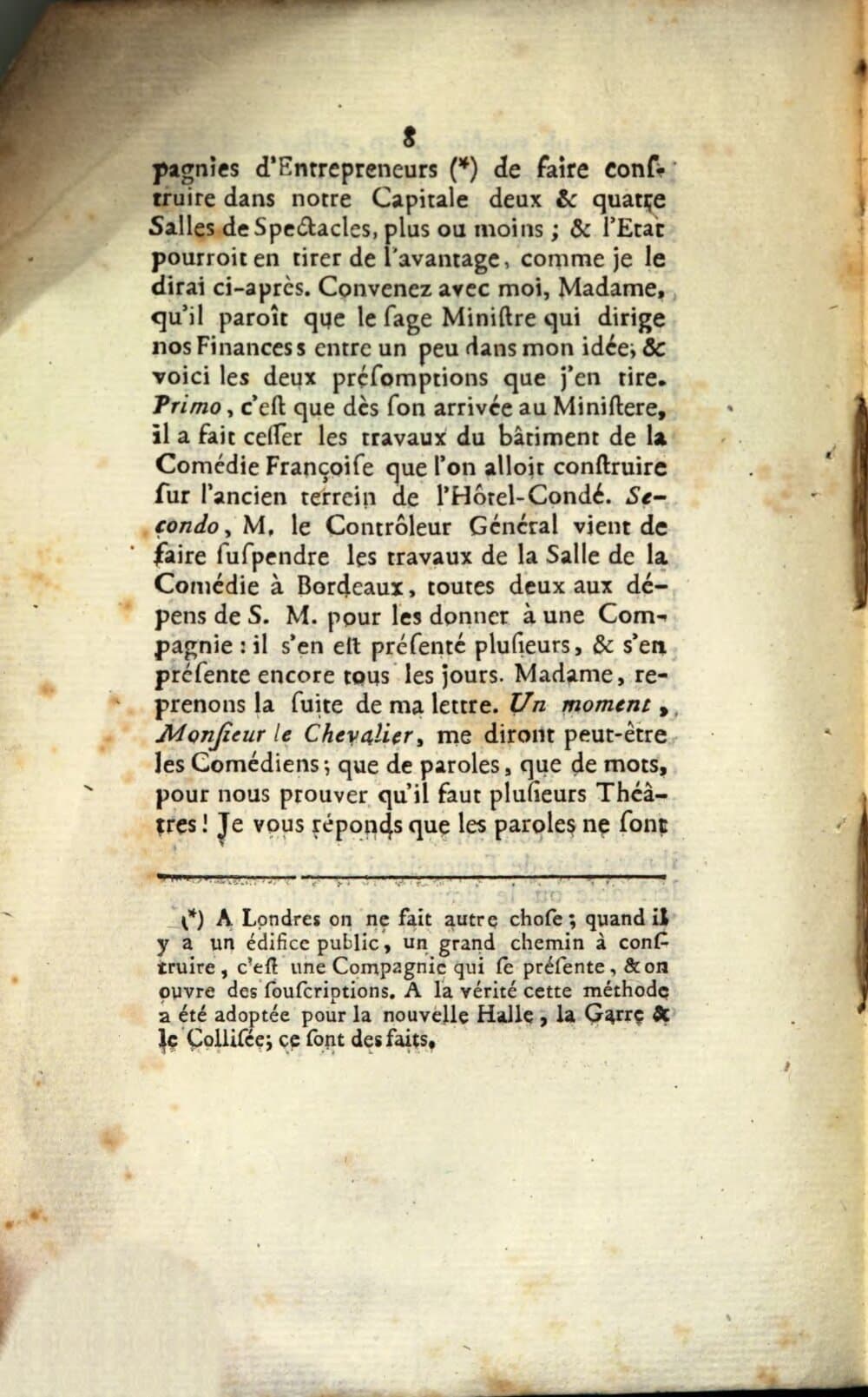 Lettre à Madame la comtesse de T. ... sur un second Theatre françois a Paris et sur le retour de l'ancien Opera Comique