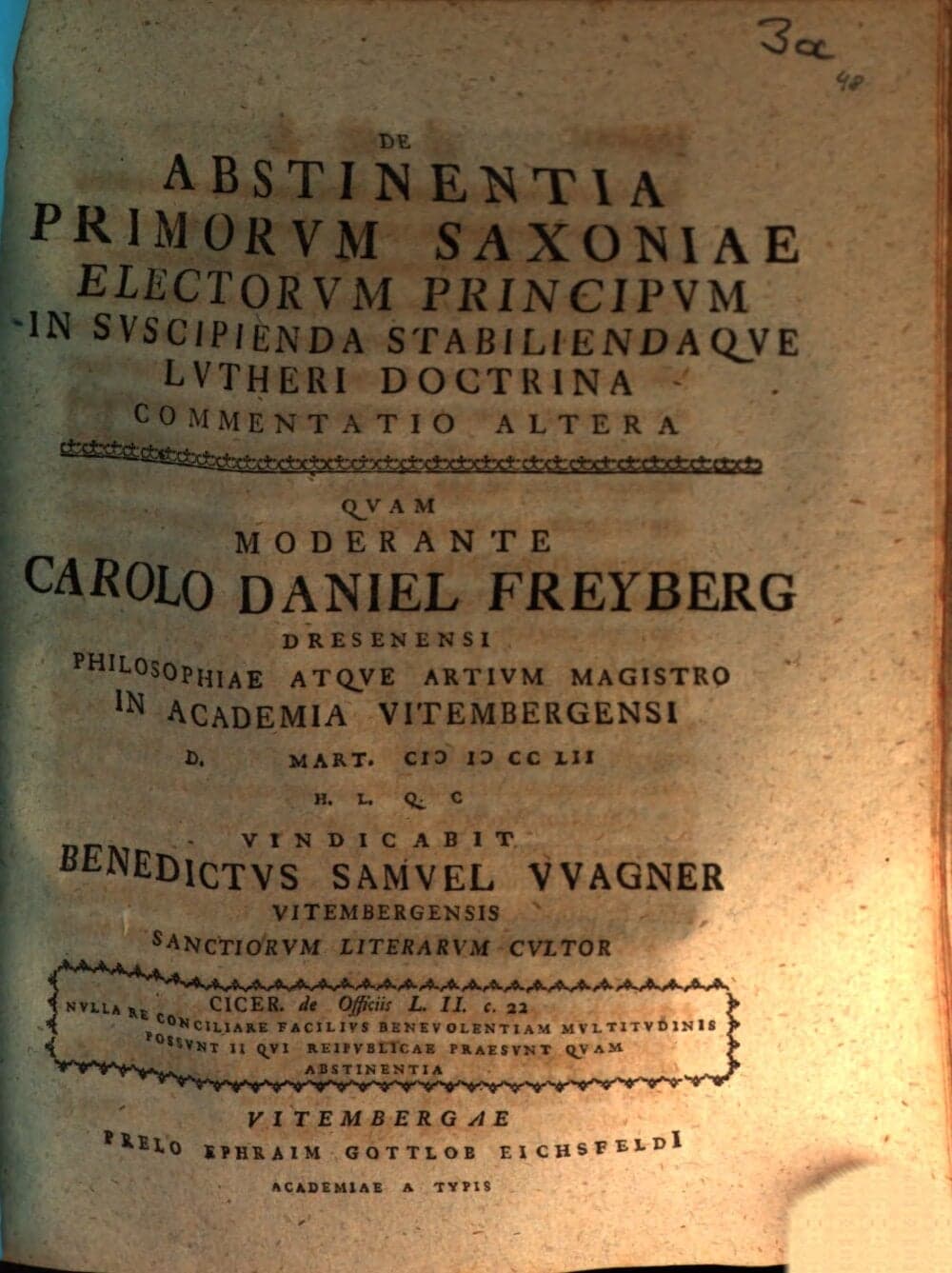 De abstinentia doctrina commentatio altera