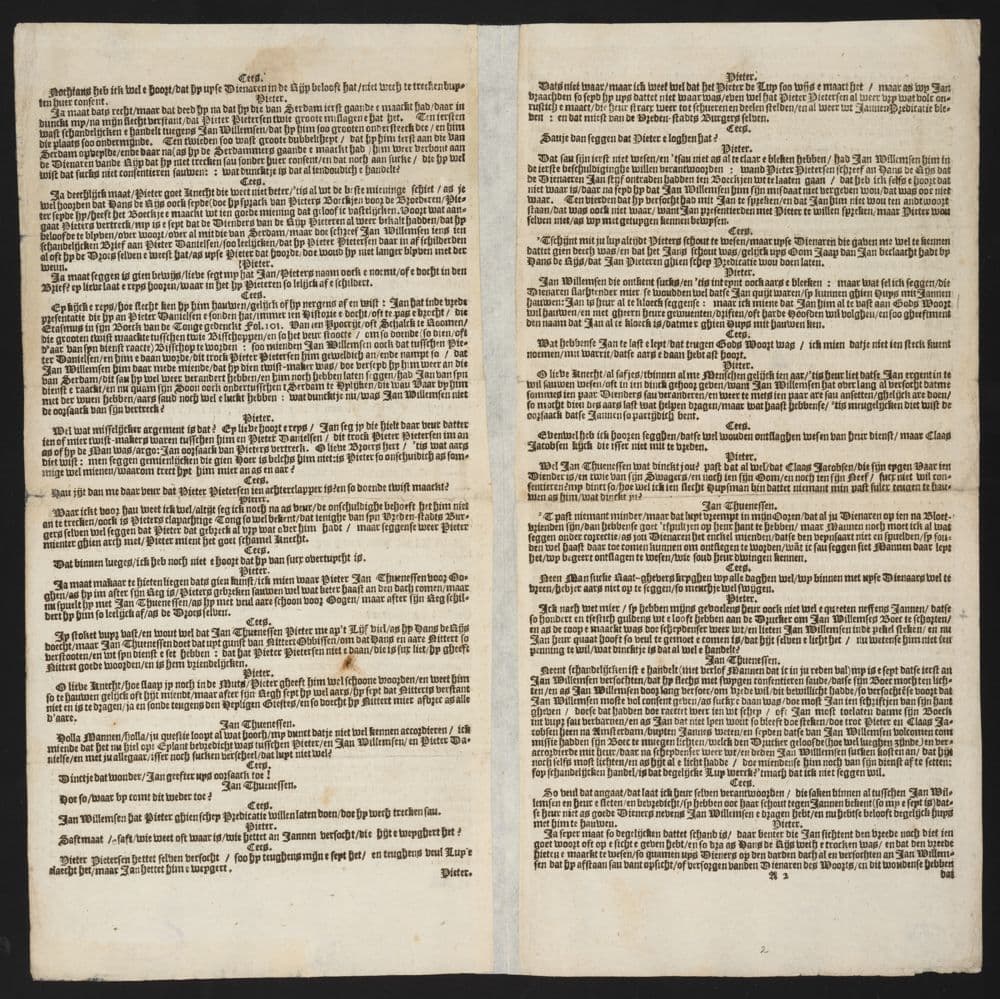 Disputatie tusschen twie huysluyden ghevallen tot Jan Thuenessen, in de Oude-Bruch-Steech, over het wech-trecken met der wuen, van Pieter Pietersen Kistemaker, en vermaender in de Rijp e weest, nu met der wuen e togen op Serdam.