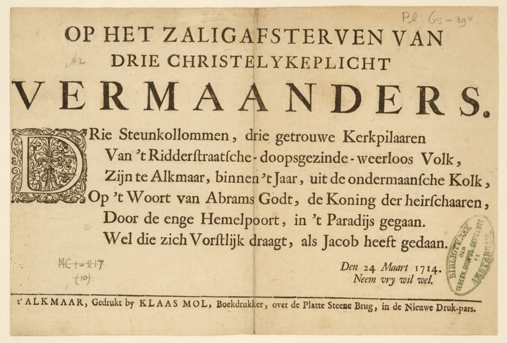 Op het zalig afsterven van drie christelyke plicht Vermaanders.