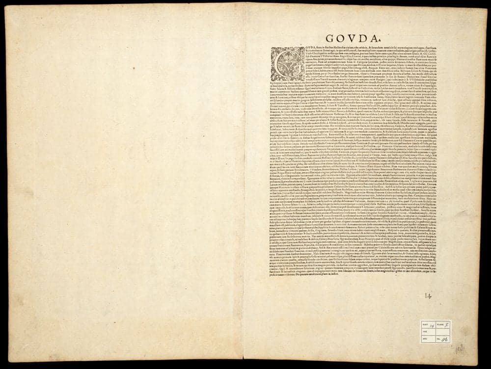 Gouda, elegantiss. Hollandiae Opp. ad Isalam amnem ubi Goudam flu. à quo Oppidum nomen habet, absorbet 1585.