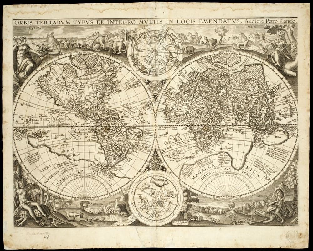 Orbis terrarum typus de integro multis in locis emendatus /, auctore Petro Plancio ; Paulus de la Houue excudit.