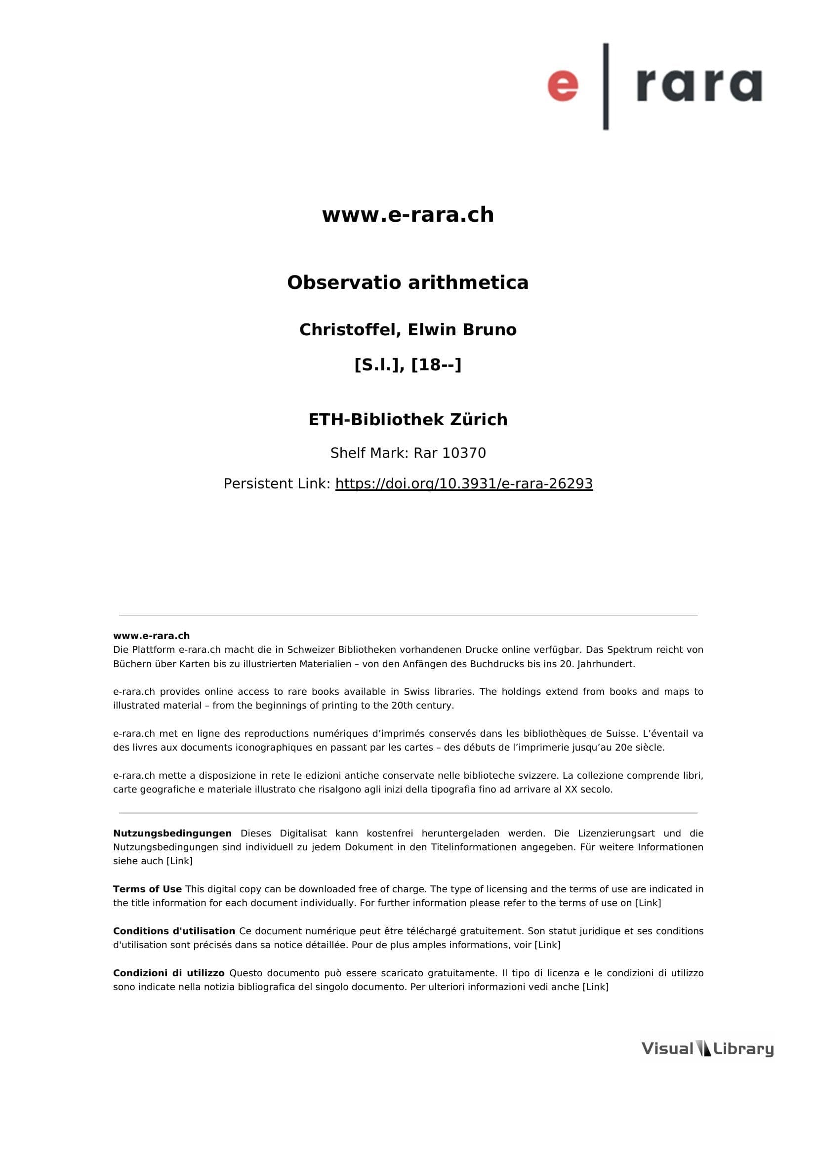 Observatio arithmetica