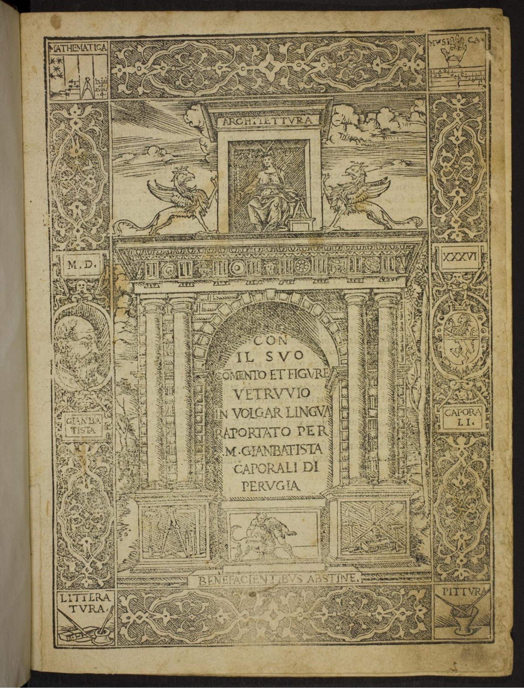 Architettura con il suo commento et figure Vetruvio in volgar lingua raportato