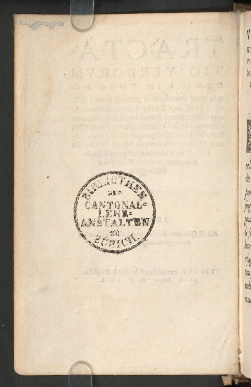 Tractatio verborum domini, in domo patris mei mansiones multae sunt, &amp;c. ex XIIII. cap. Evang. secundum Ioannem : qua demonstratur spem salutemque fidelium, certissimam esse &amp; coelum, in quod ascendit Christus &amp; in quod suscipiuntur electi omnes, locum esse in excelsis certum : ubi &amp; de dextera dei &amp; de ubiquitate corporis Christi disseritur