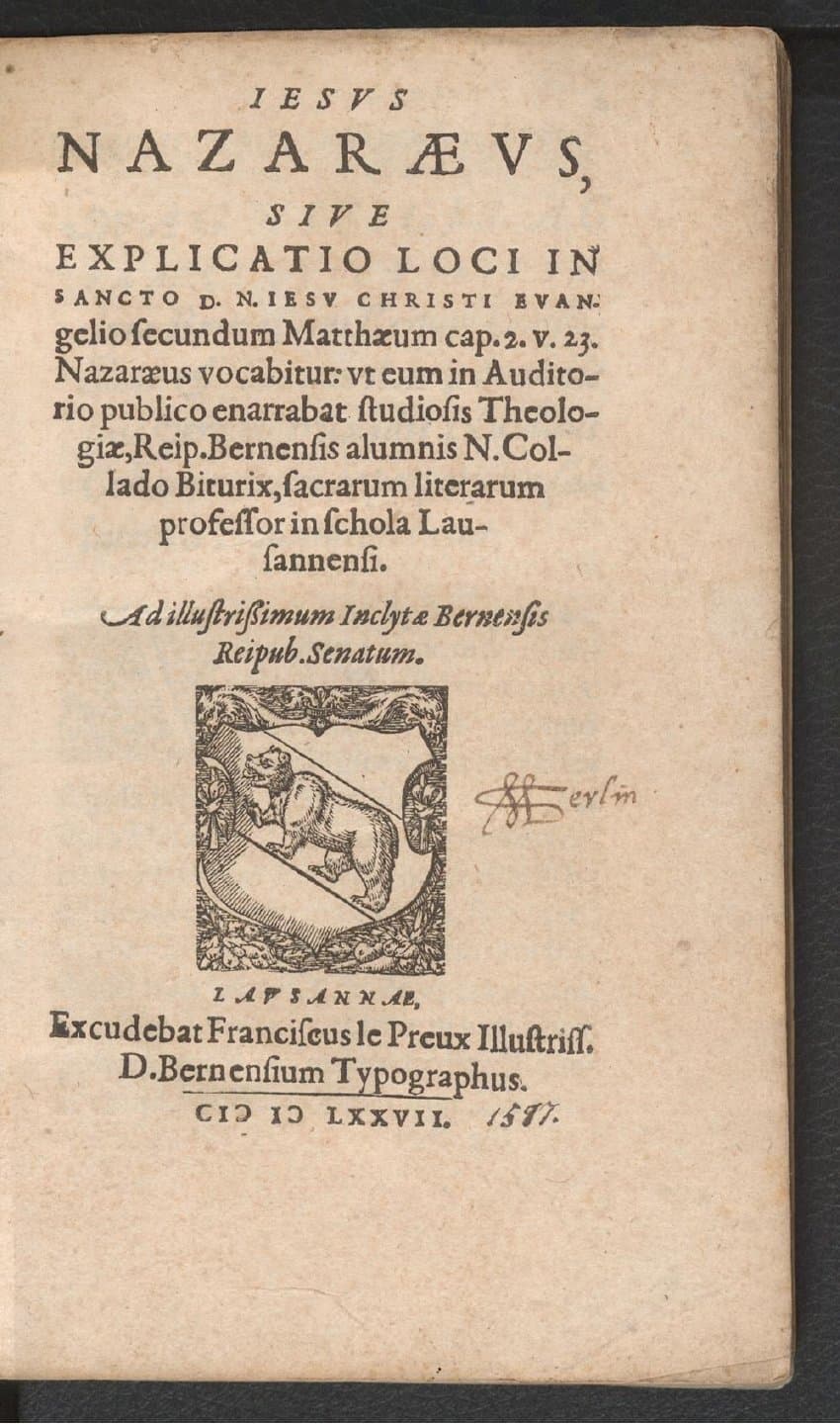 Jesus Nazaraeus, sive explicatio loci in sancto D.N. Jesu Christi Evangelio secundum Matthaeum cap. 2. v. 23. Nazaraeus vocabitur