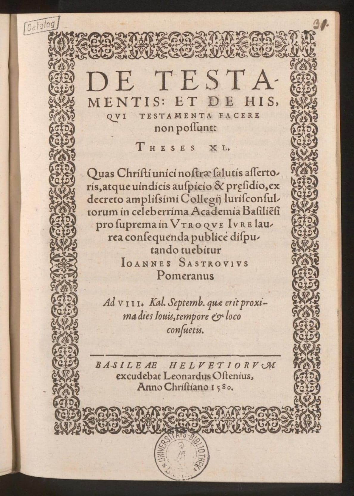 De testamentis et de his, qui testamenta facere non possunt: theses XL