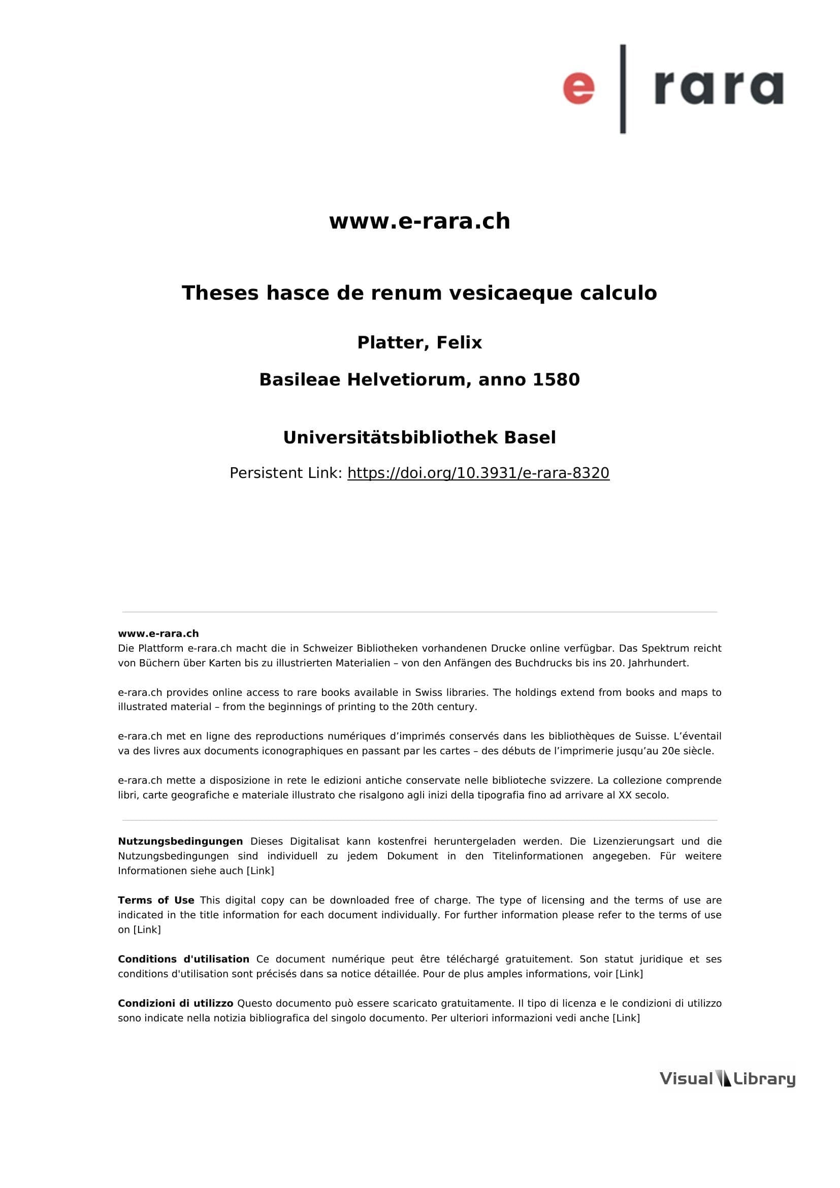 Theses hasce de renum vesicaeque calculo