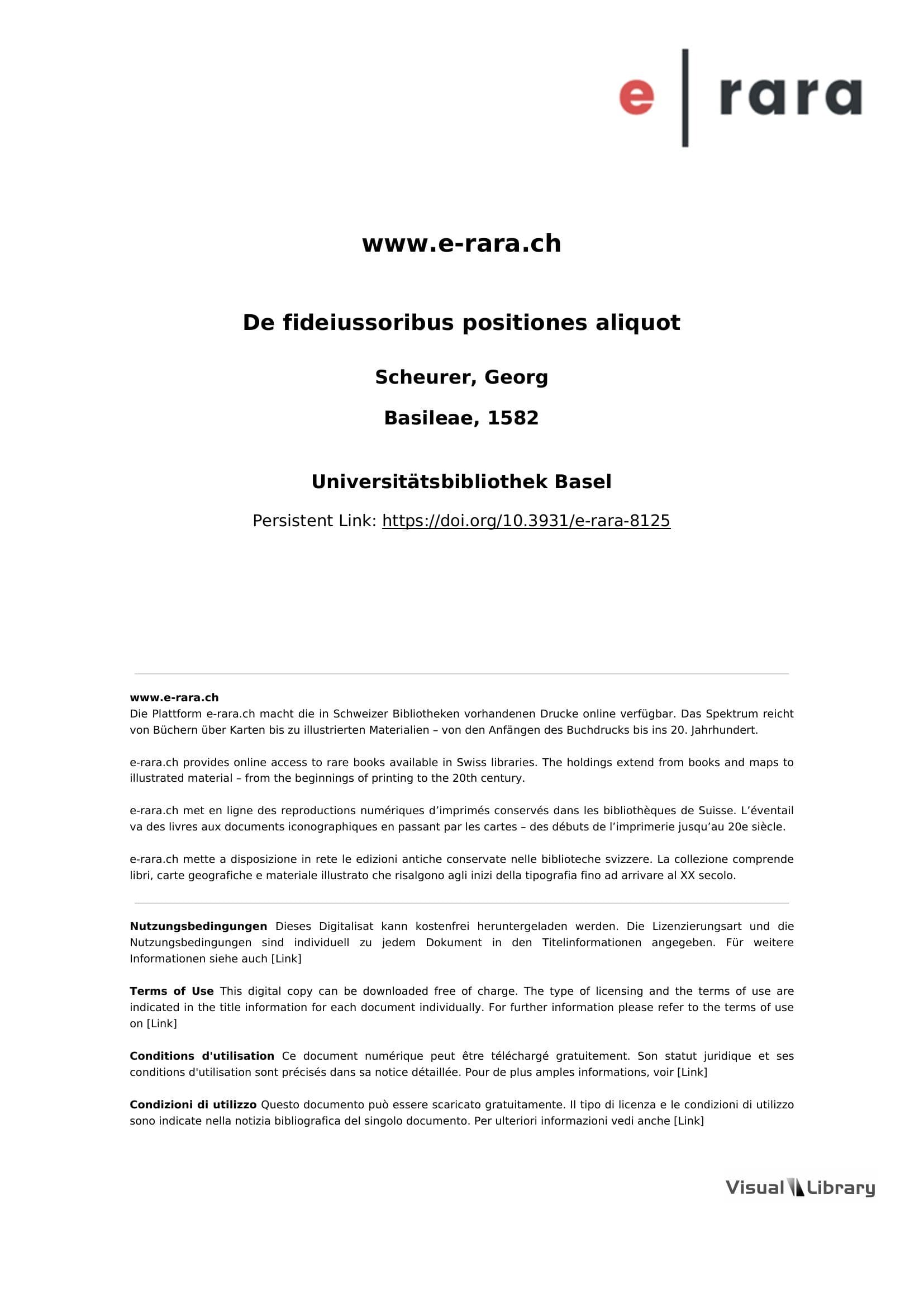 De fideiussoribus positiones aliquot