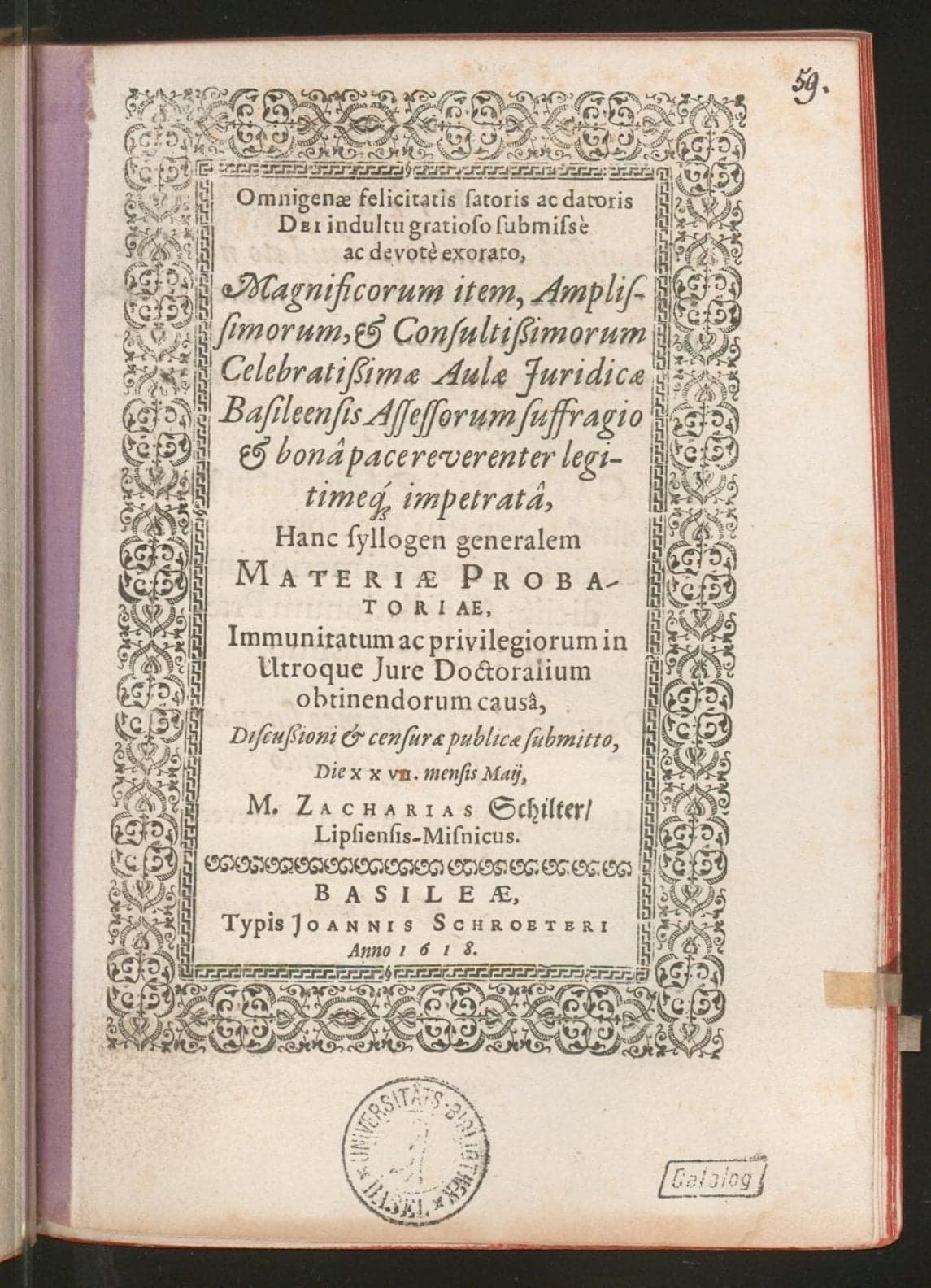 ... Hanc syllogen generalem materiae probatoriae