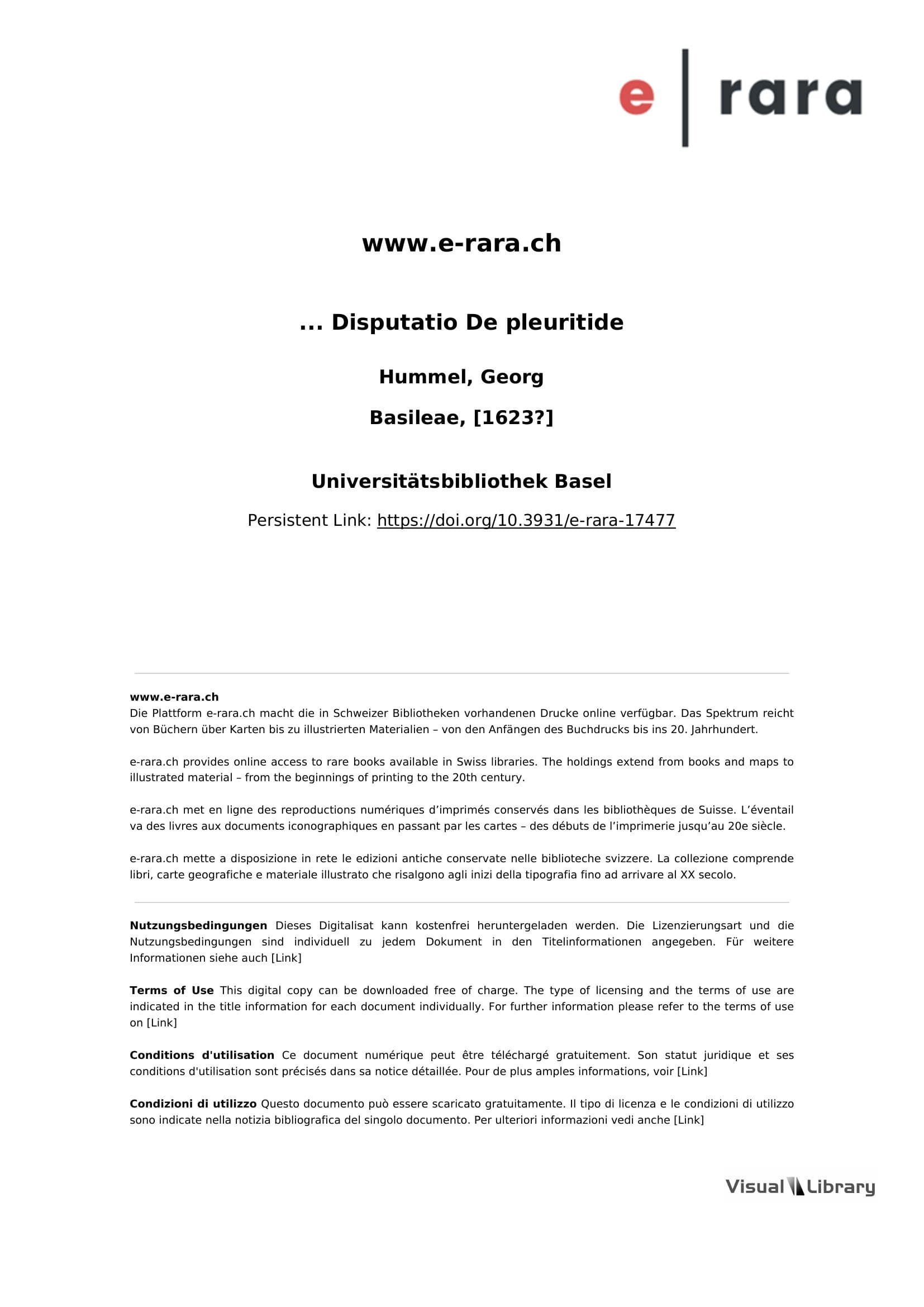 ... Disputatio De pleuritide