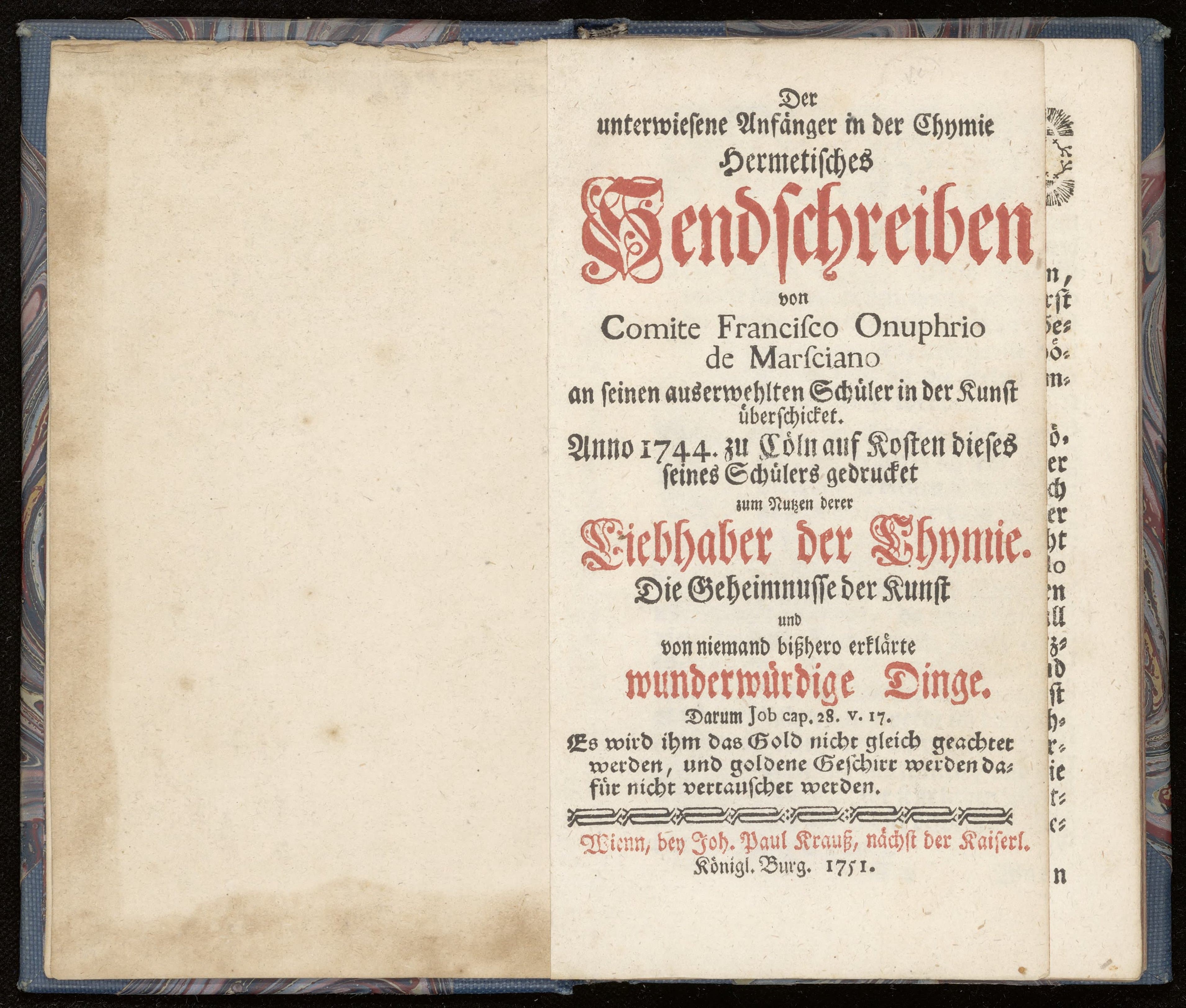 Der unterwiesene Anfänger in der Chymie hermetisches Sendschreiben