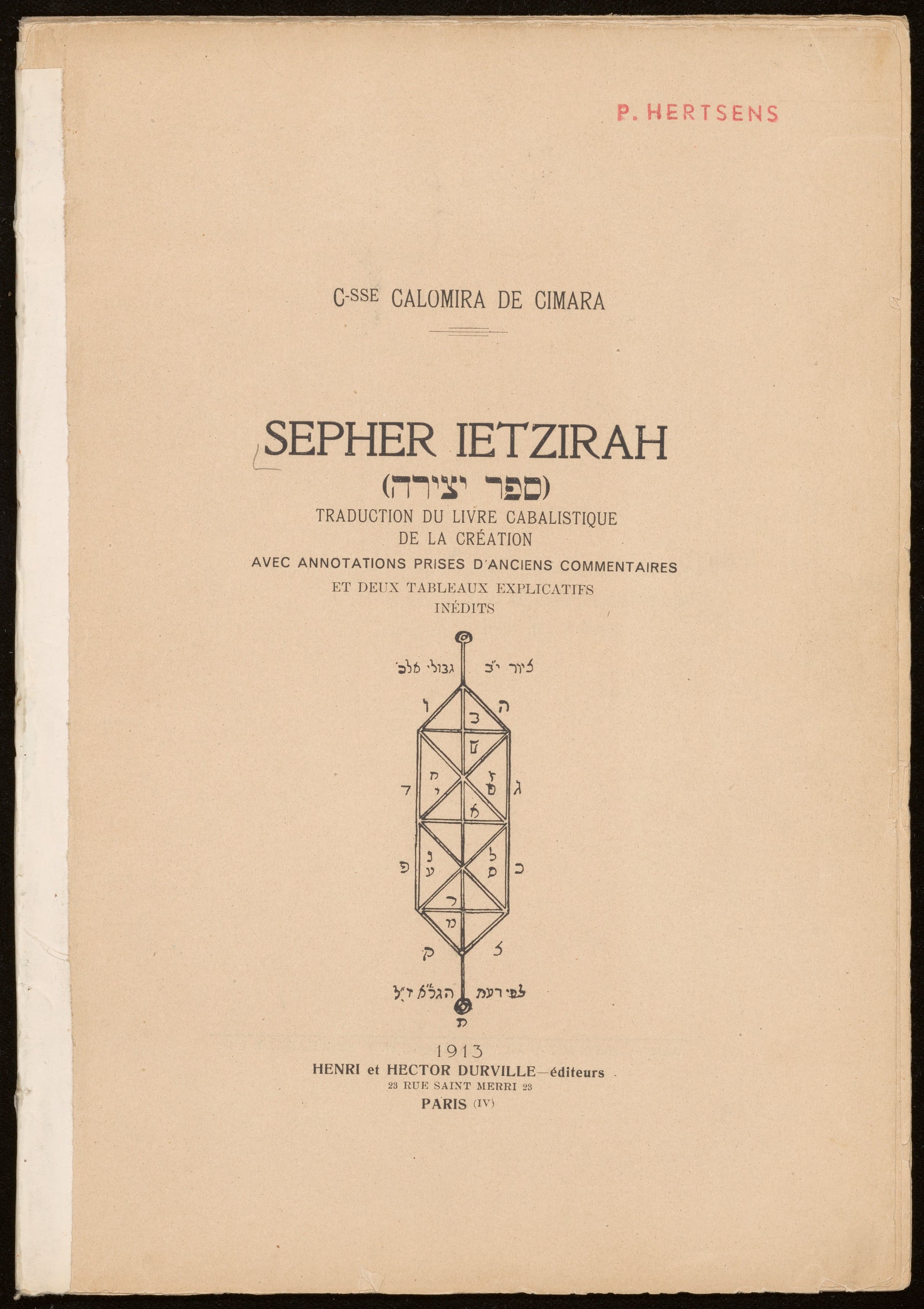 Sepher Ietzirah ([Hebrew: Sefer jezirah]). Traduction du livre cabalistique de la création