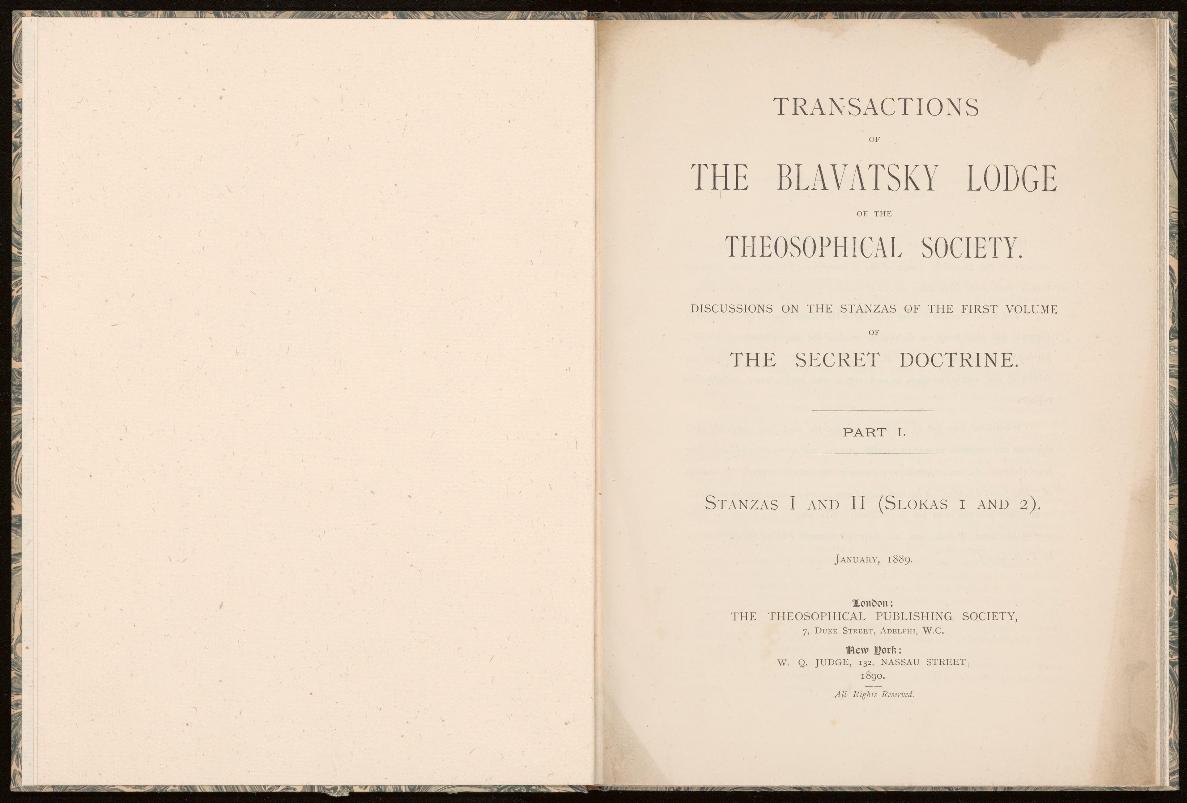 Transactions of the Blavatsky Lodge of the Theosophical Society. Discussions on the stanzas of the first volume of The secret doctrine