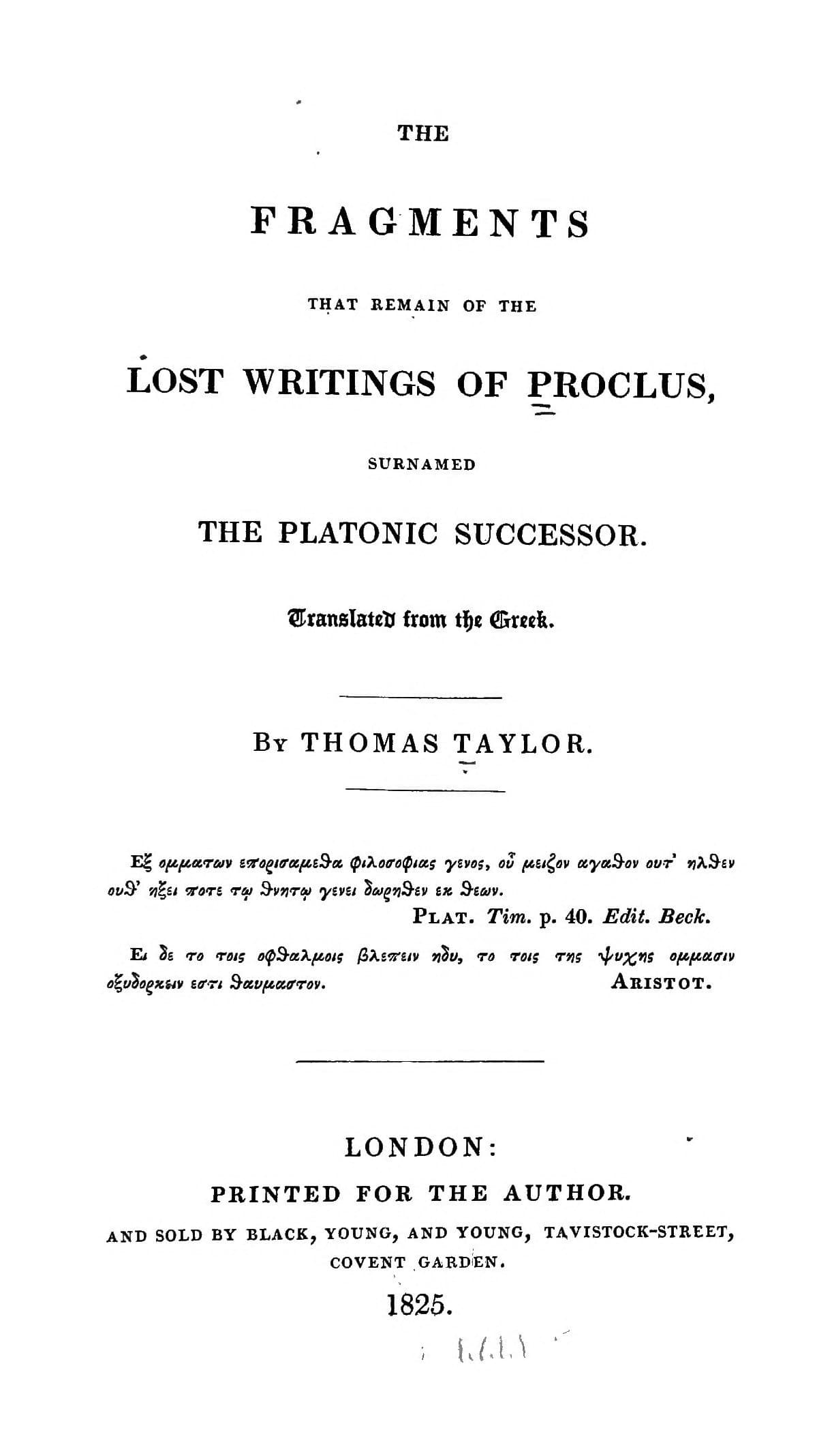The Fragments that Remain of the Lost Writings of Proclus
