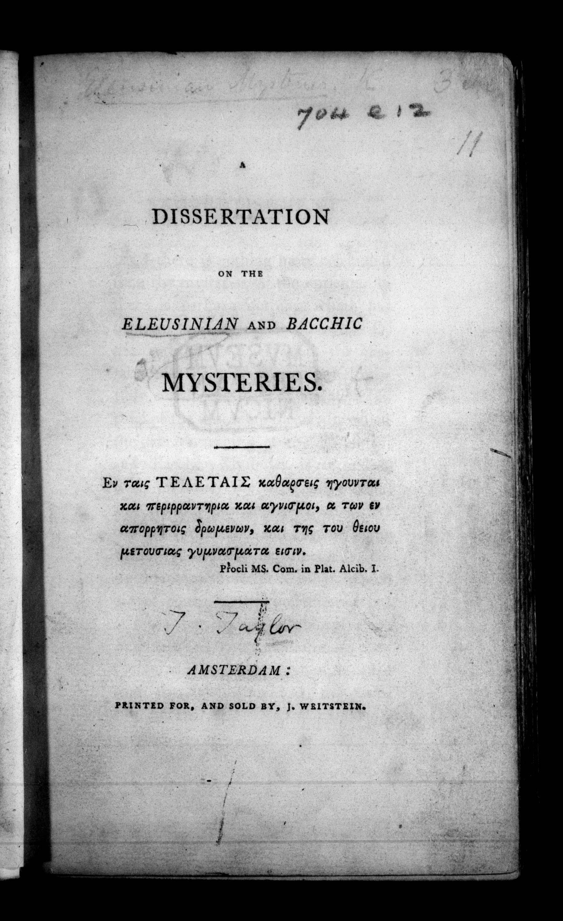 A Dissertation on the Eleusinian and Bacchic Mysteries