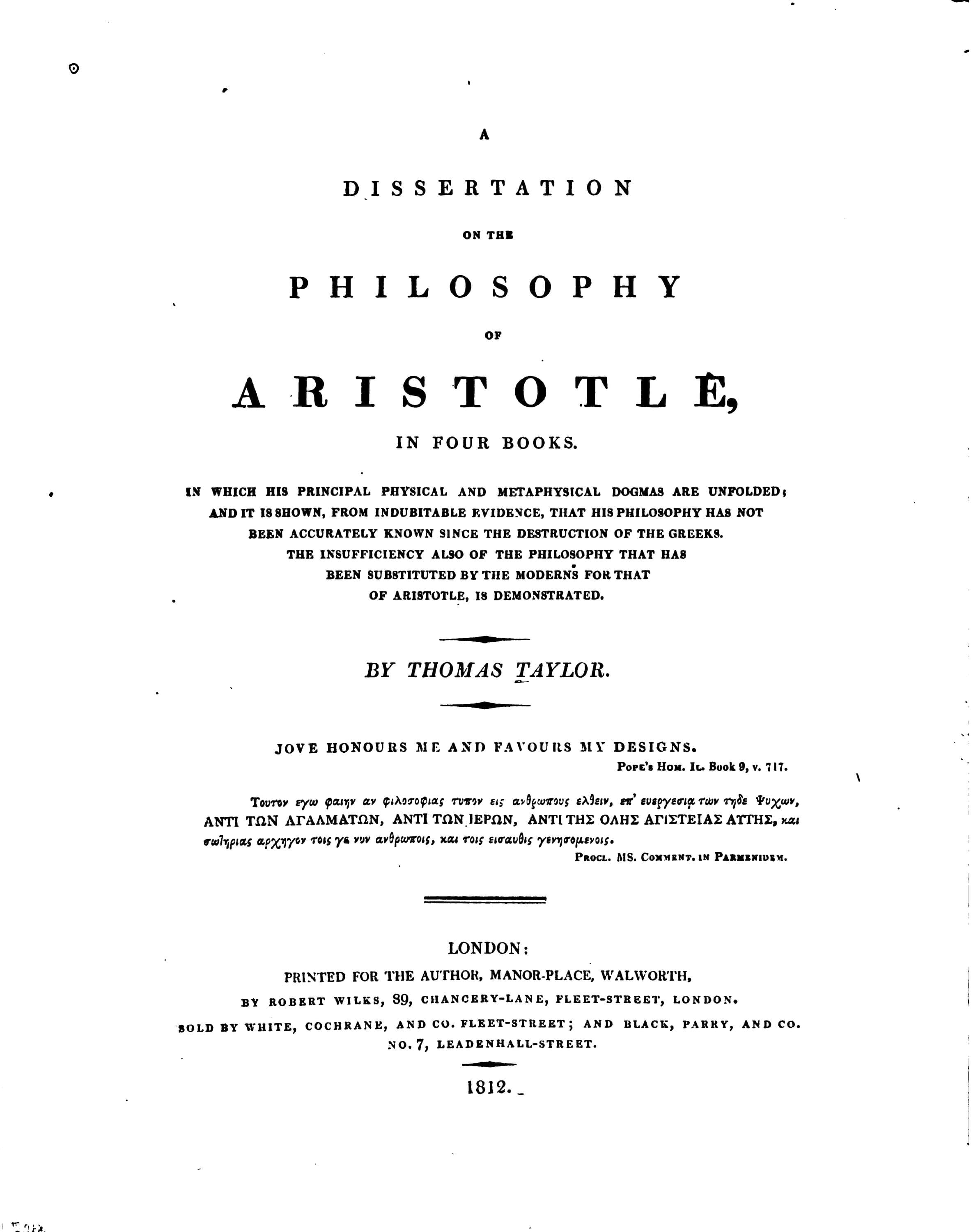 A Dissertation on the Philosophy of Aristotle