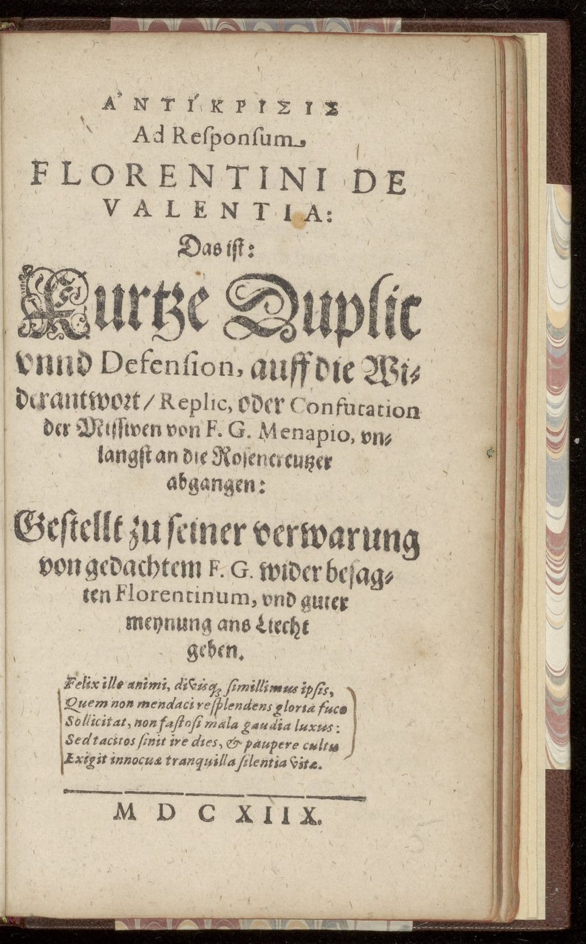 [Greek: Antikrisis] ad responsum Florentini de Valentia: das ist: Kurtze Duplic unnd Defension