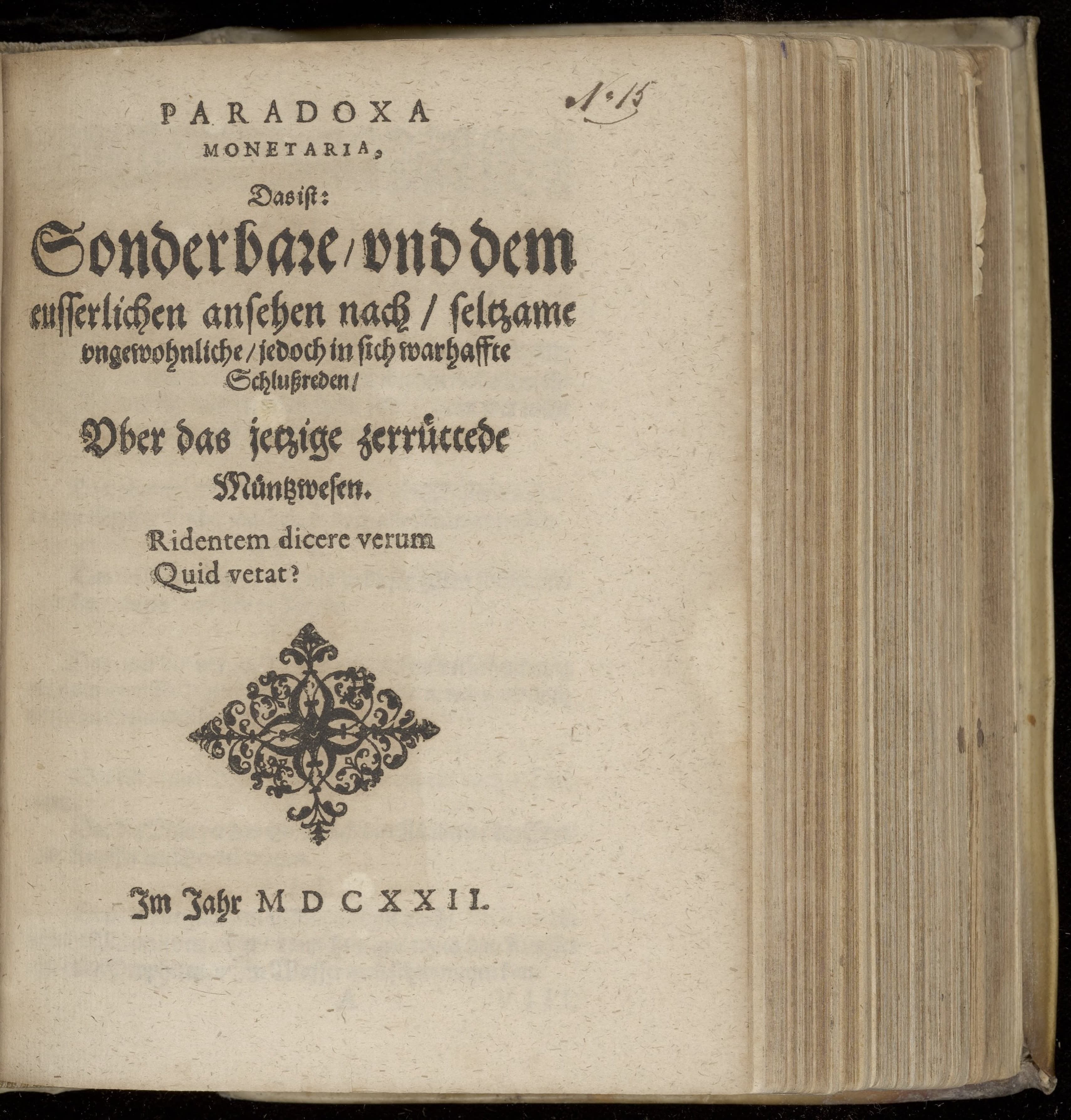 Paradoxa monetaria, das ist: sonderbare [...] Schlussreden, uber das jetzige zerrüttede Müntzwesen