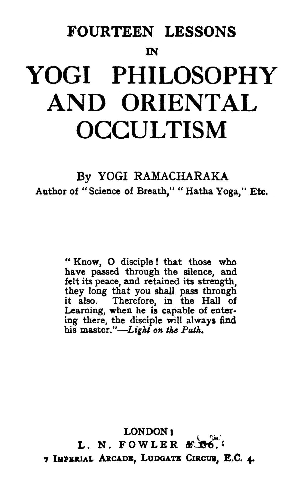 Fourteen Lessons in Yogi Philosophy and Oriental Occultism