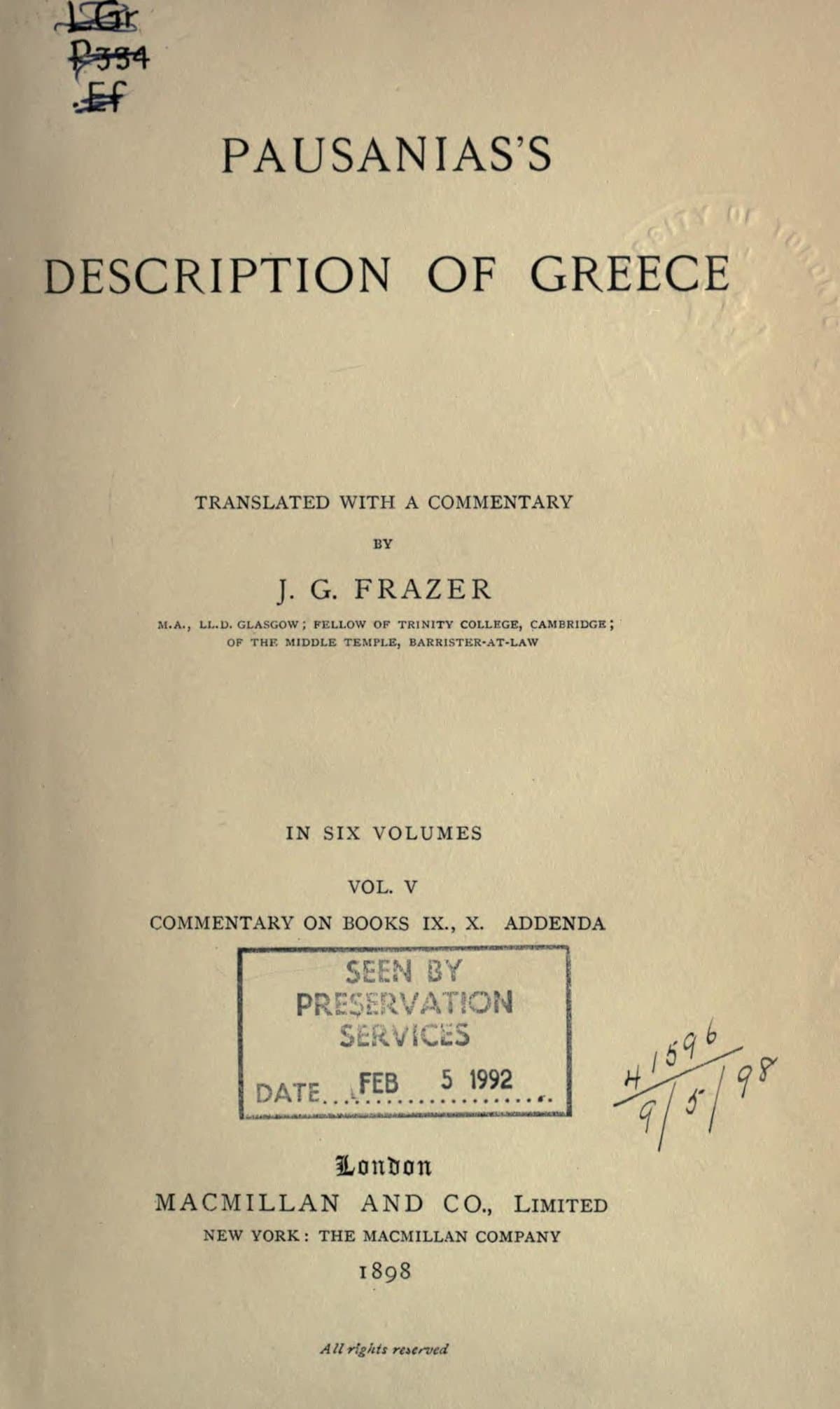 Pausanias: Description of Greece, Vol. 5 (Commentary)