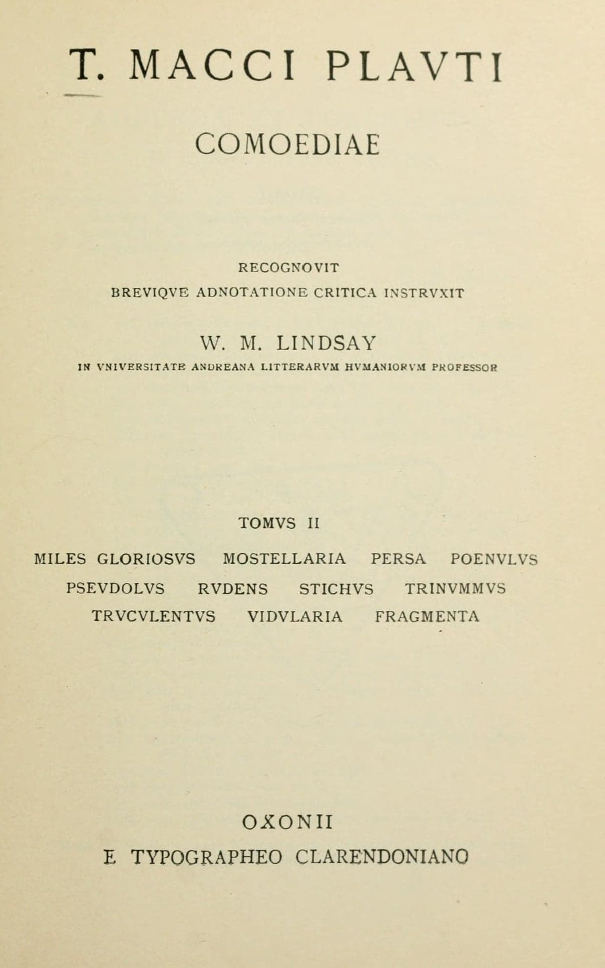 The Comedies of Plautus, Vol. II